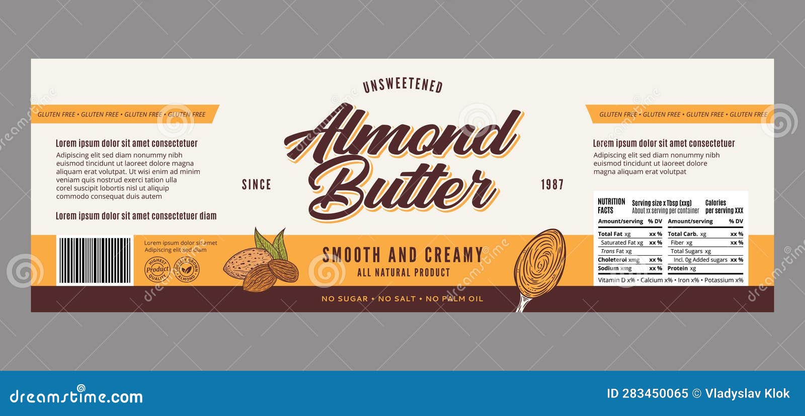 Almond Butter Label and Packaging Design Template Stock Vector