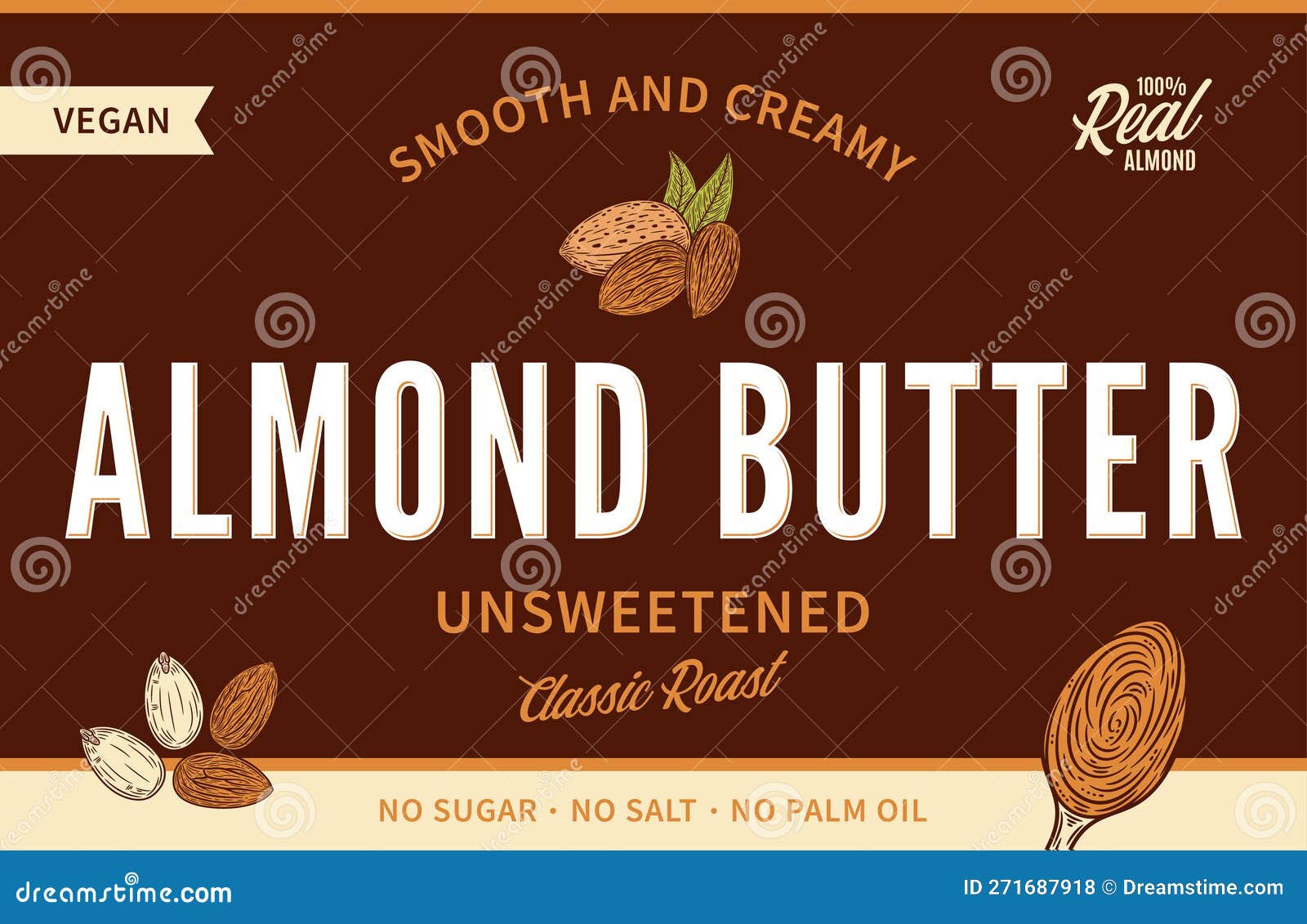 Almond Butter Label and Packaging Design Template Stock Vector