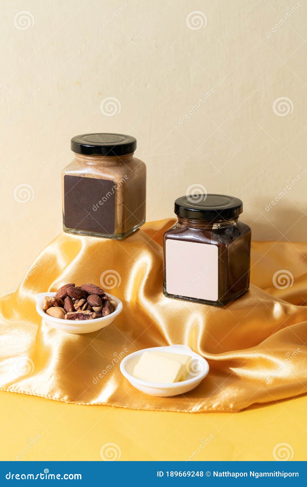 Almond Butter Spread and Almond Chocolate Butter Spread Stock Photo