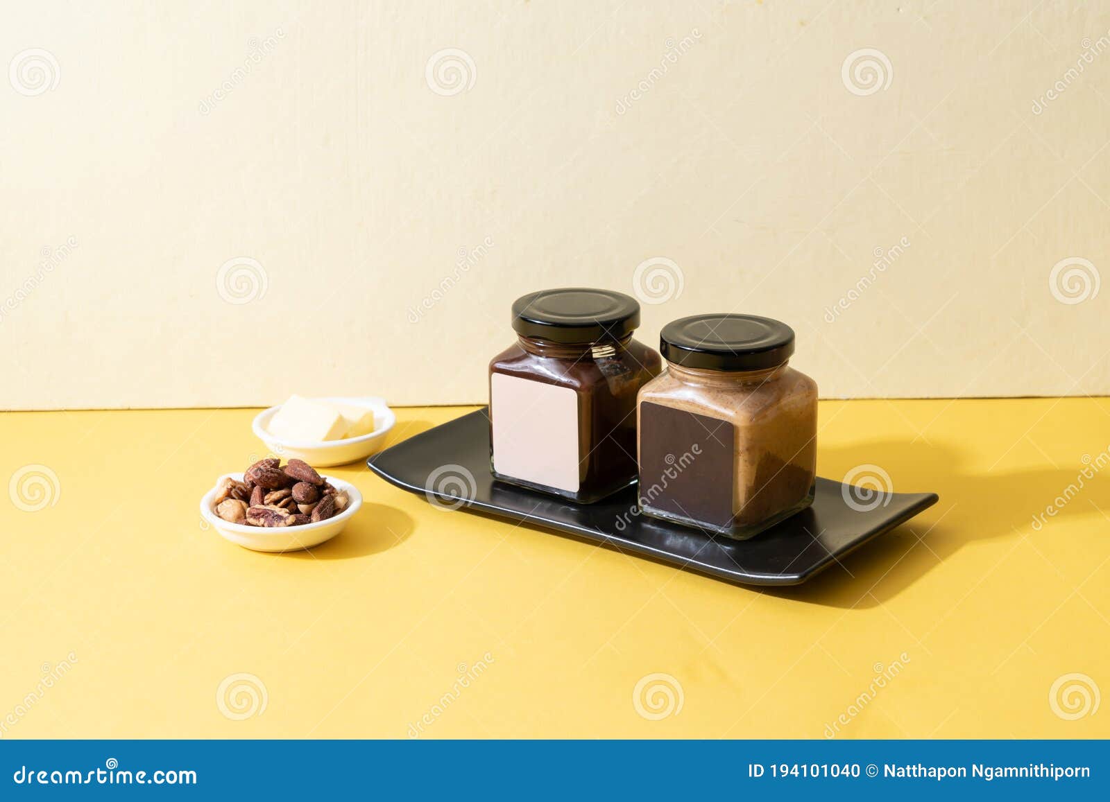 Almond Butter Spread and Almond Chocolate Butter Spread Stock Photo