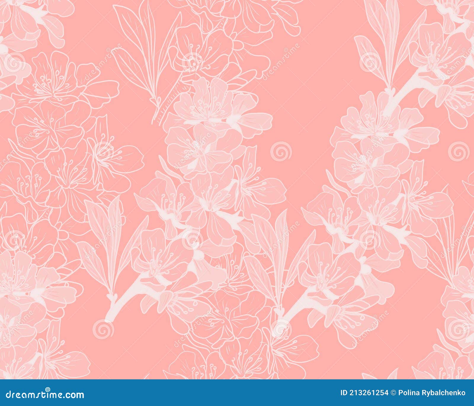 almond flowers color hand-drawn . background sketch pink color. postcard congratulations