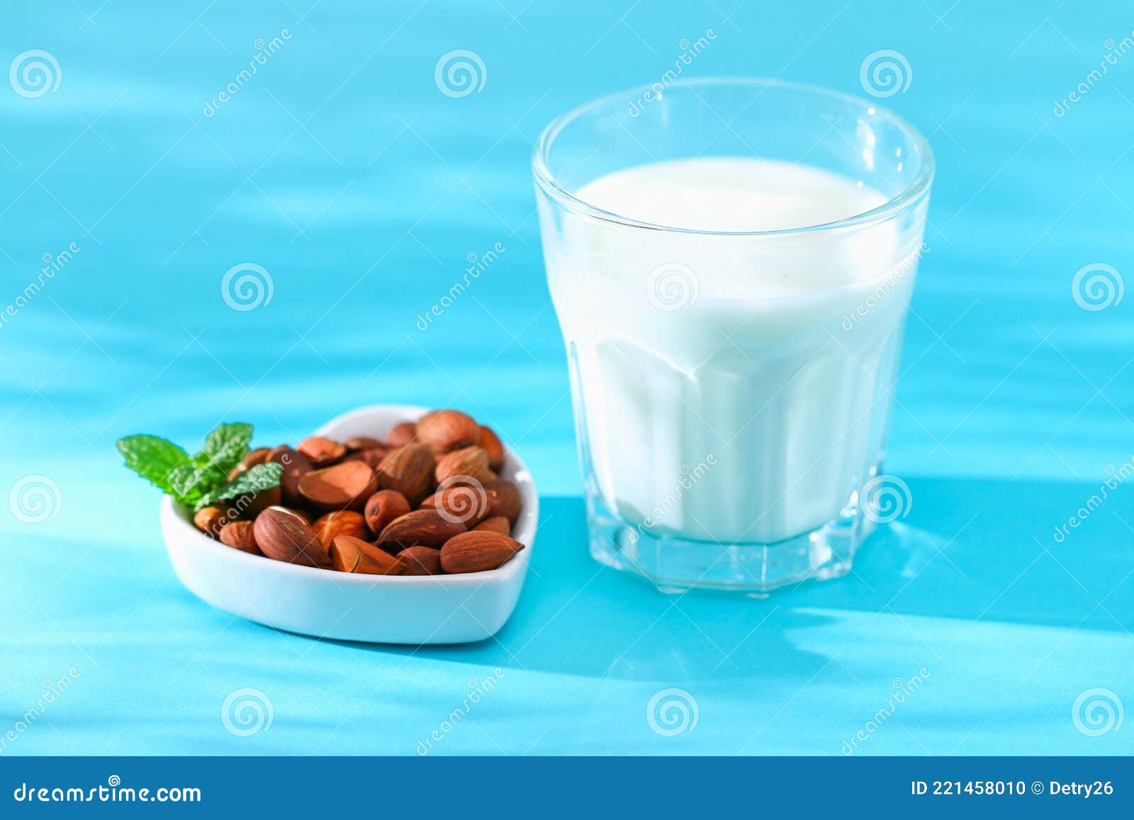 Almond Milk with Almond Kernels. Alternative Milk for Vegetarians Stock