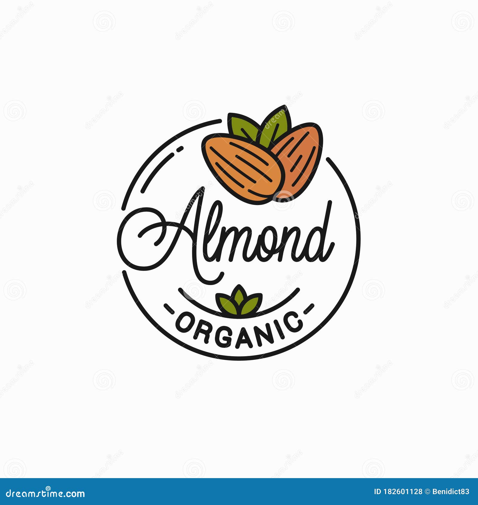 Almond Nut Logo. Round Linear of Almonds on White Stock Vector