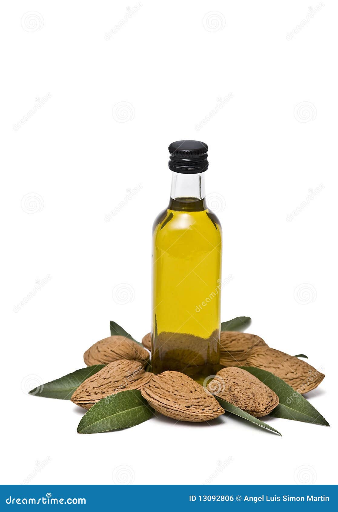 Almond Oil Bottle and Some Almonds. Stock Photo Image of food, autumn