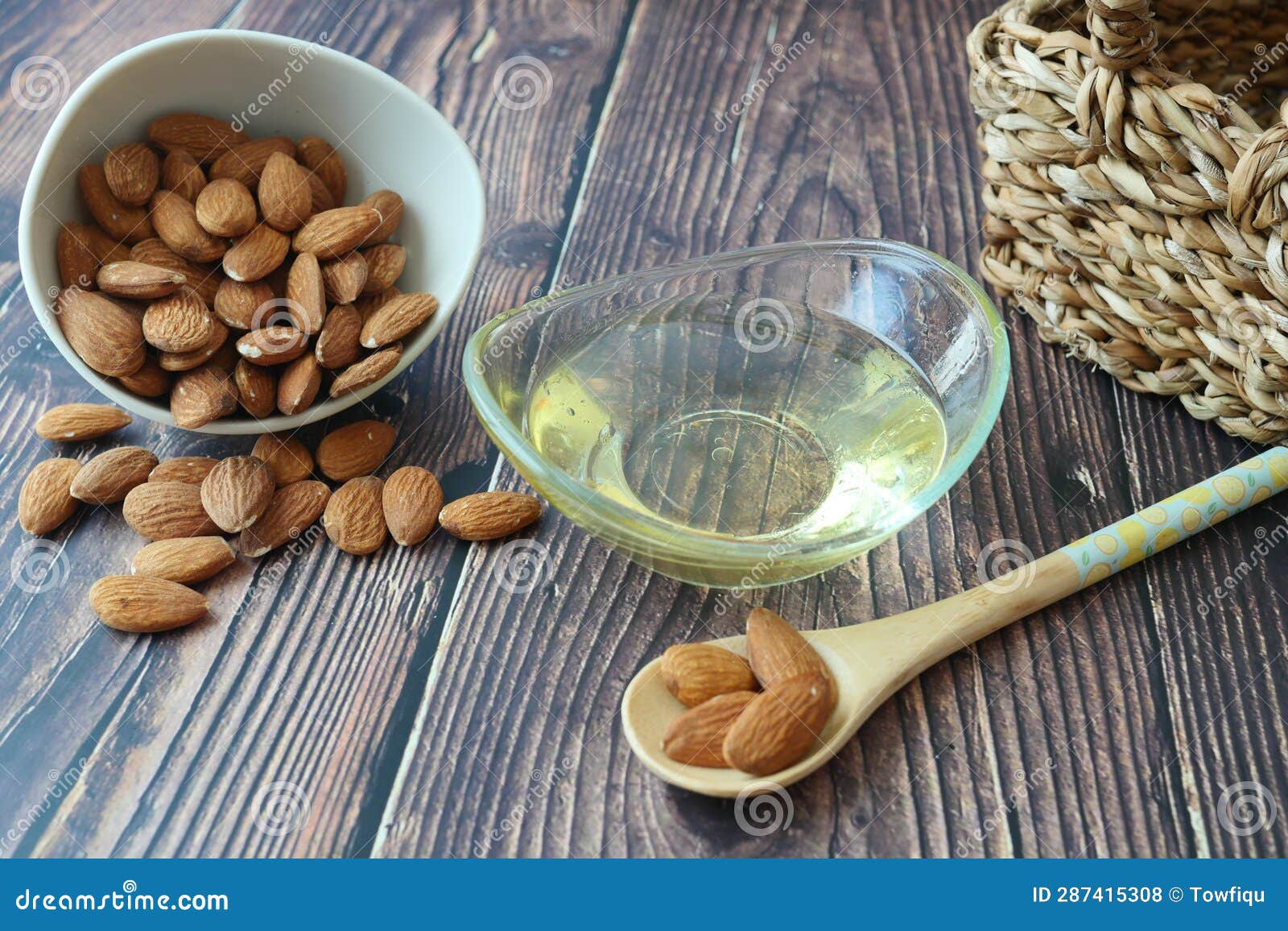 Almond Oils and Fresh Nuts on Table Stock Photo Image of almond