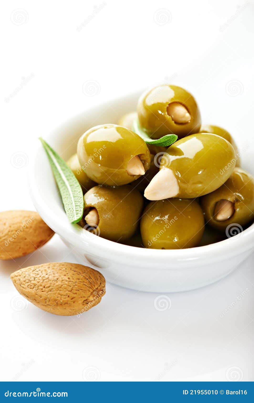 Almond Stuffed Green Olives Isolated On White Stock Photo Image of