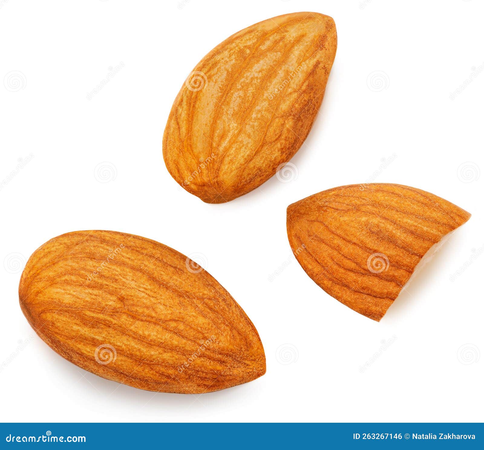 Almonds Isolated on White Background. Almond Nut Raw Pieces Flat Lay
