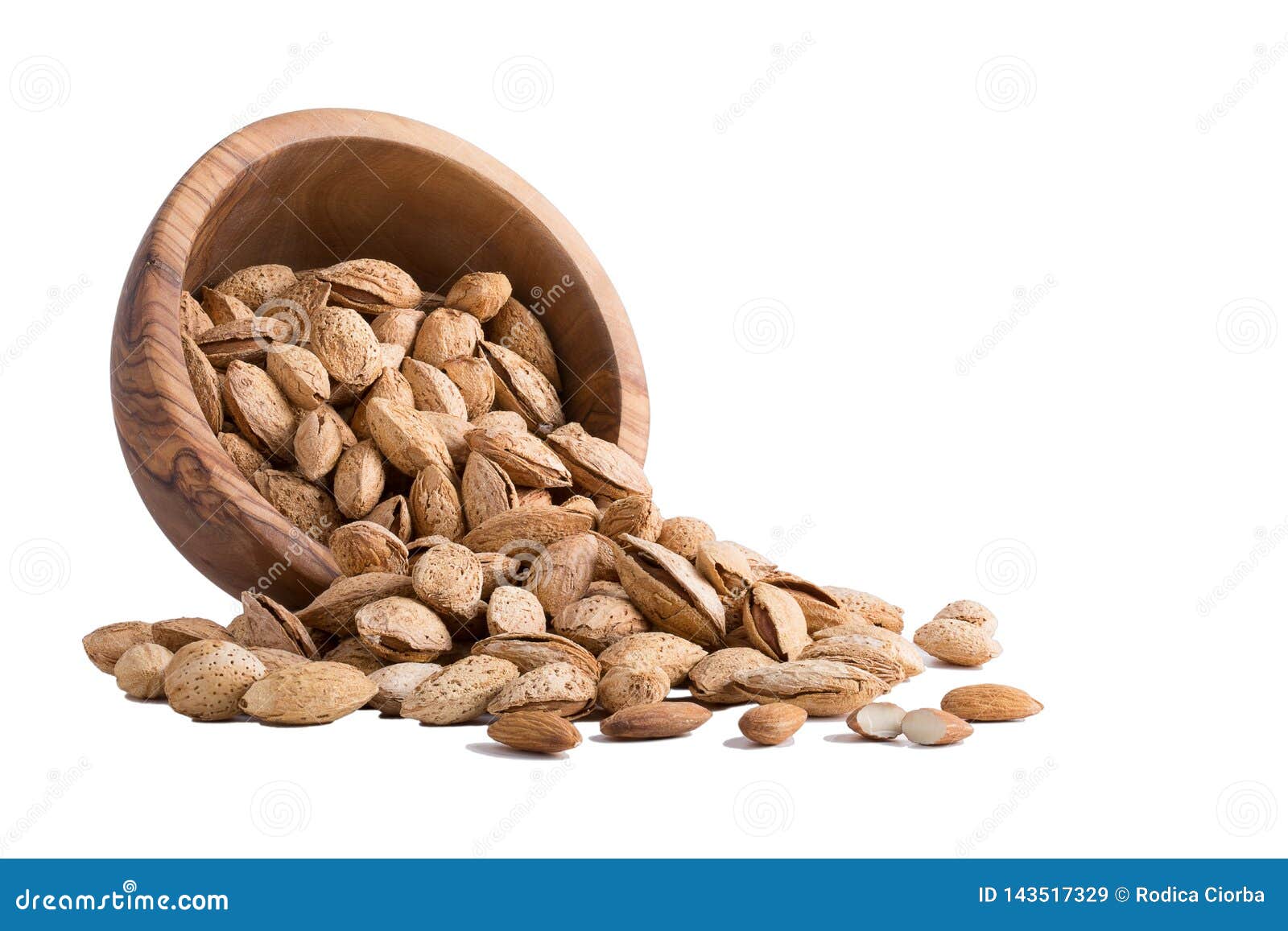 Almonds with Shell in Bowl Isolated on White Background Stock Image