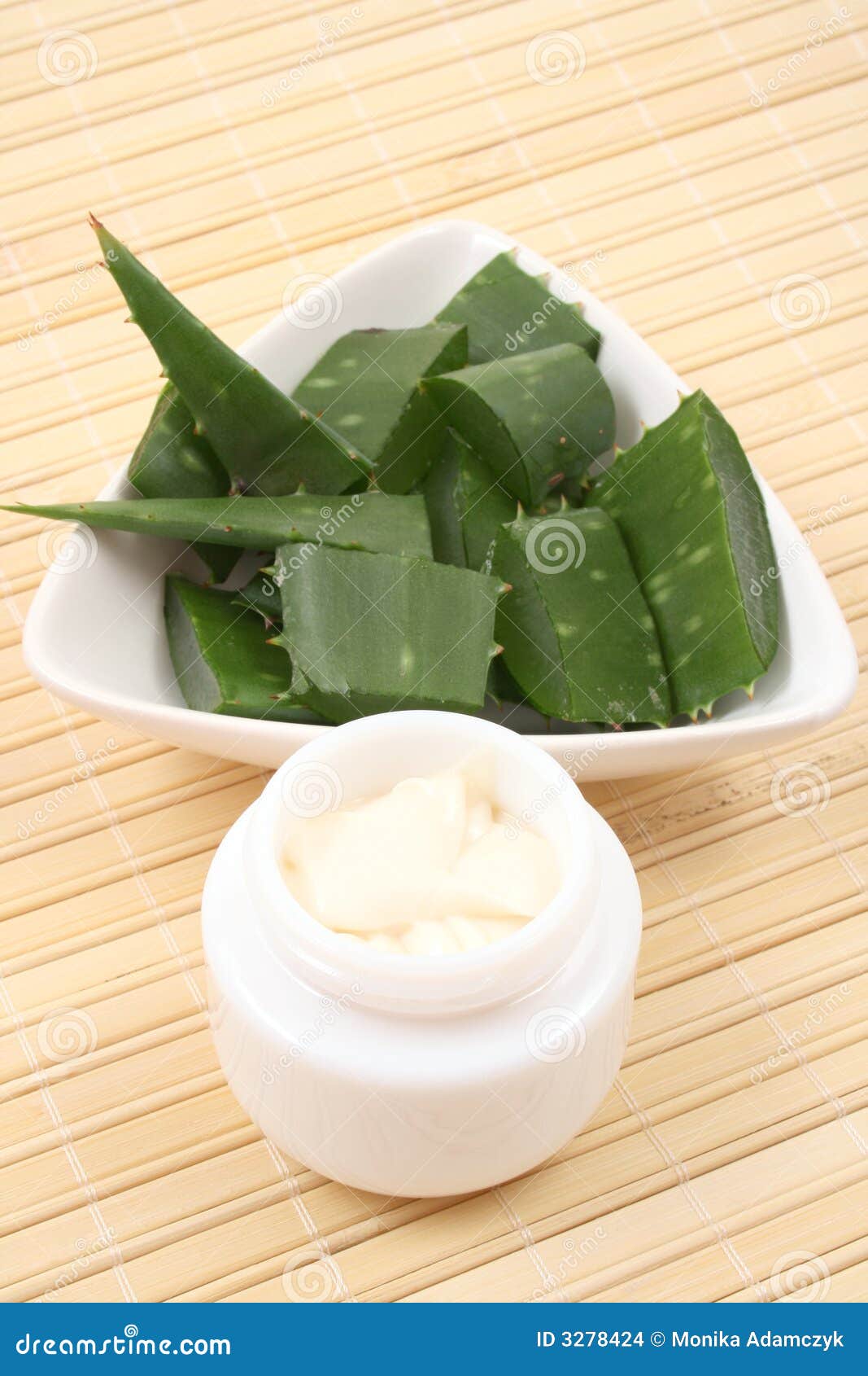 Jar of aloe cream and fresh aloe vera - beauty treatment