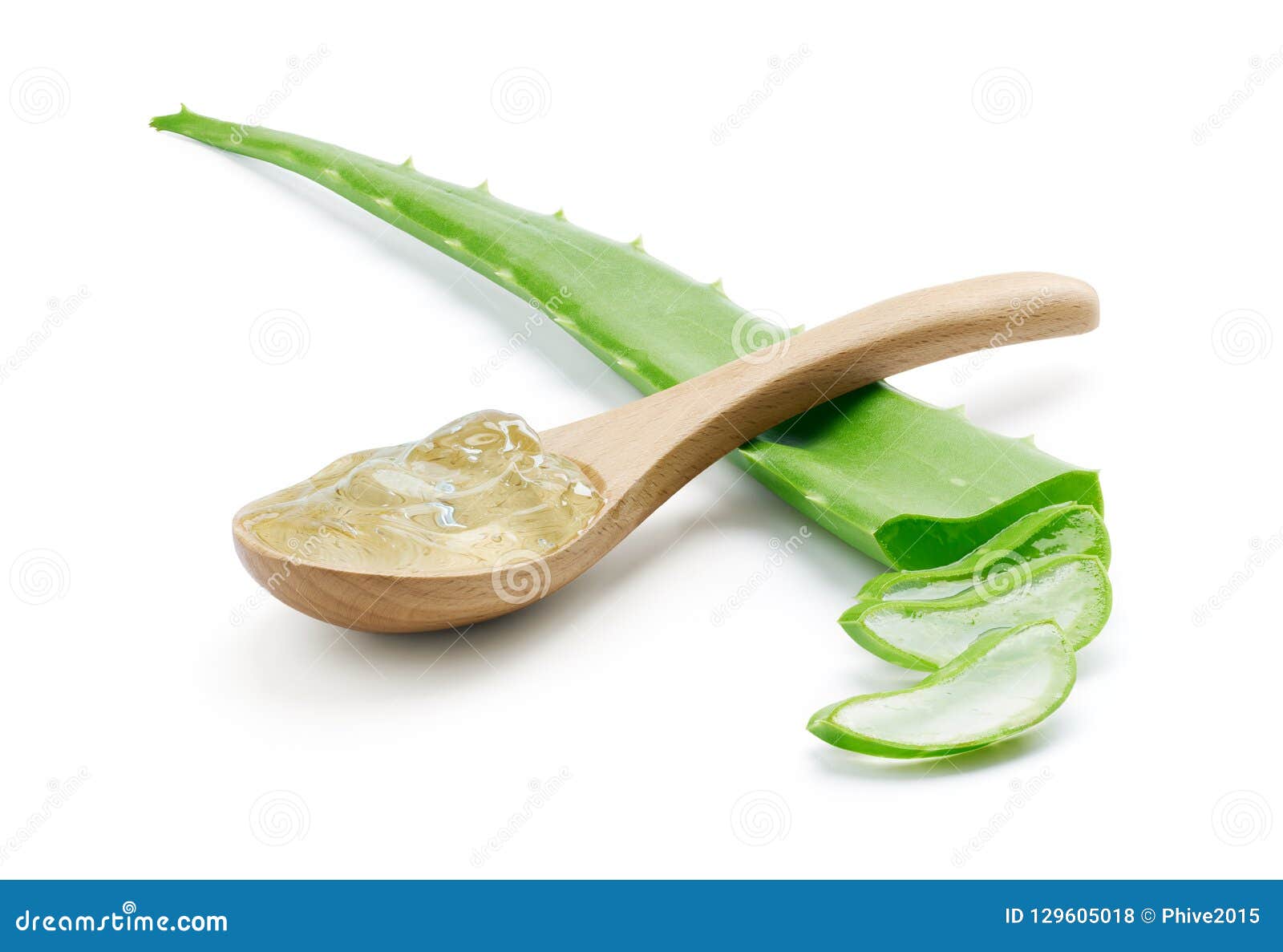 aloe vera slices and aloe vera gel on wooden spoon