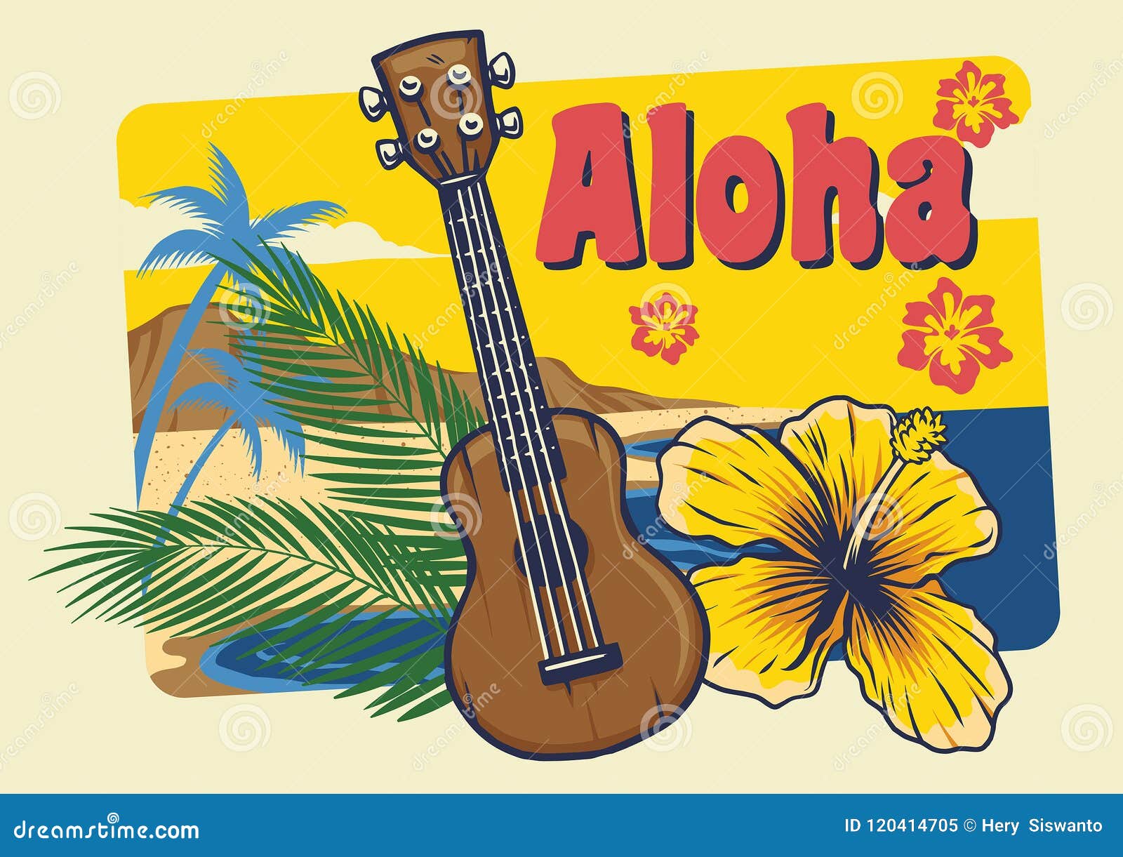 aloha hawaii ukulele in vintage style