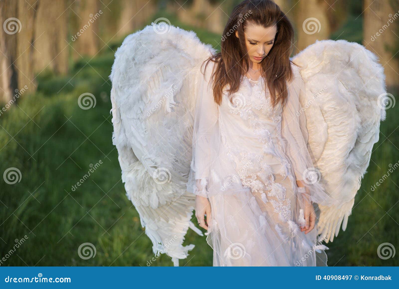 Alone Angel Walking in the Forest Stock Image Image of glamour