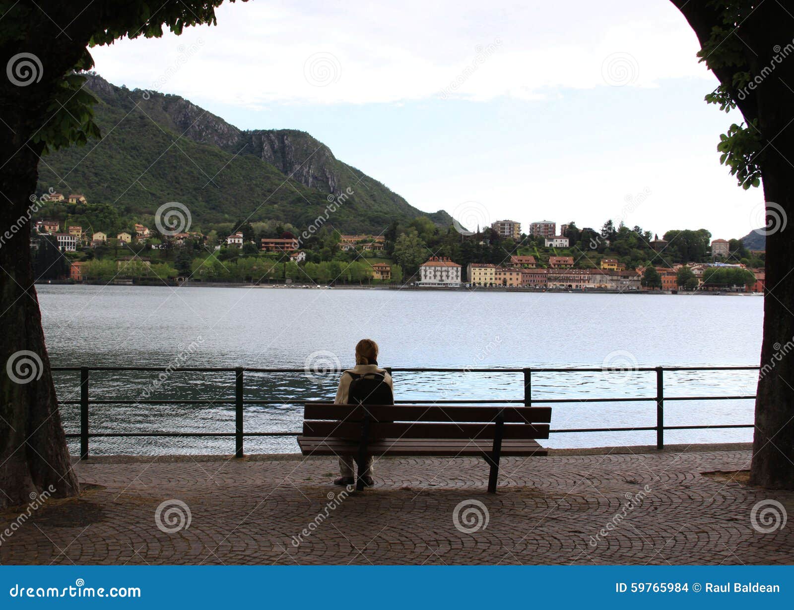Alone on the Bench Lecco, Lake Como, Italy Editorial Stock Image