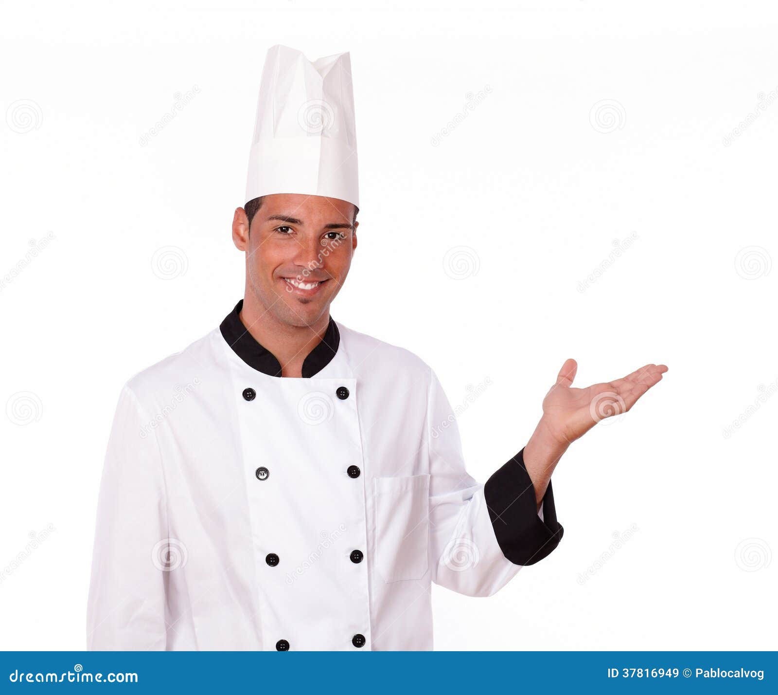 Alone Chef Holding Up His Left Hand Stock Image Image of isolated