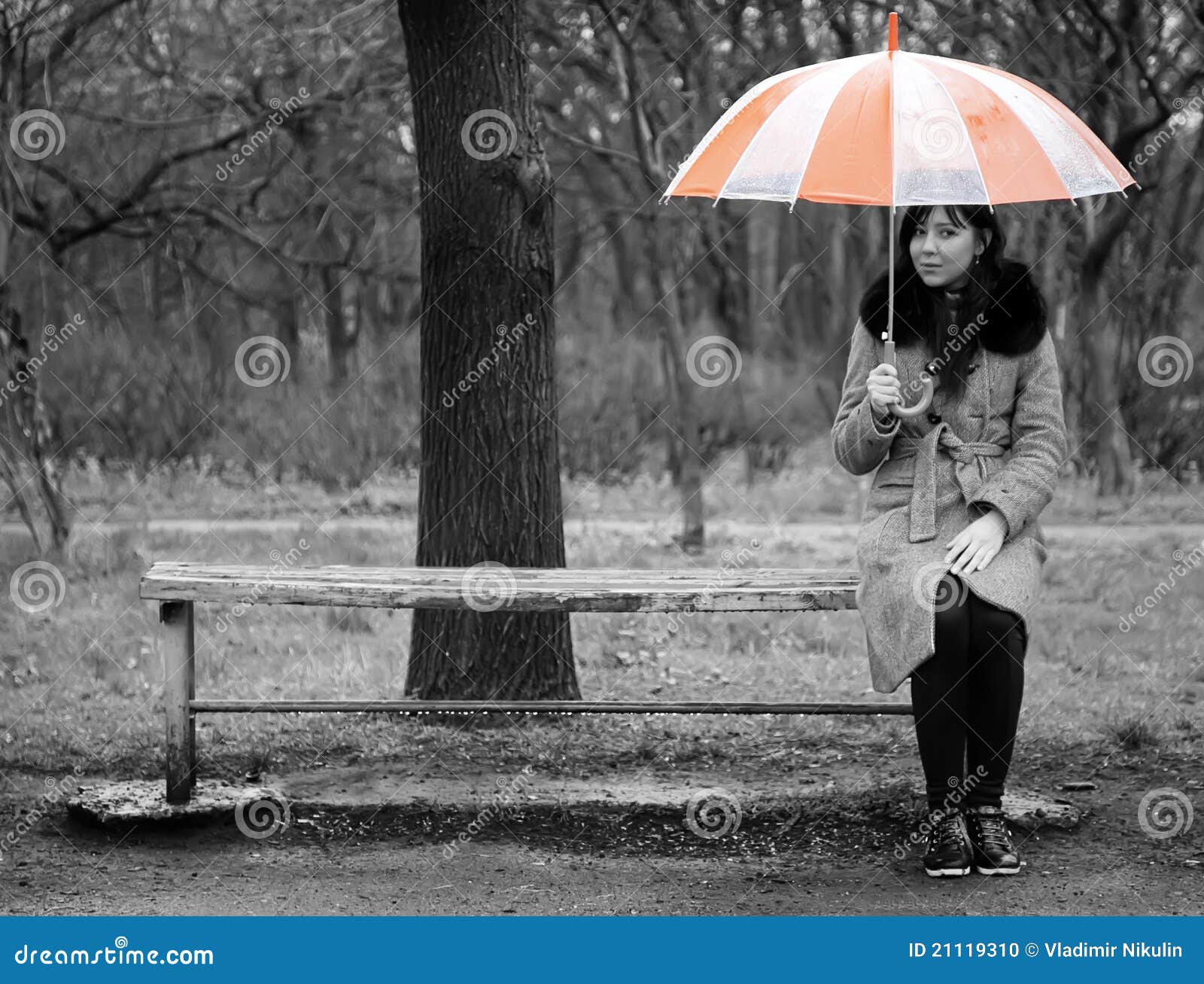 Alone Girl Sitting at Bench Stock Photo - Image of vintage, bench: 21119310