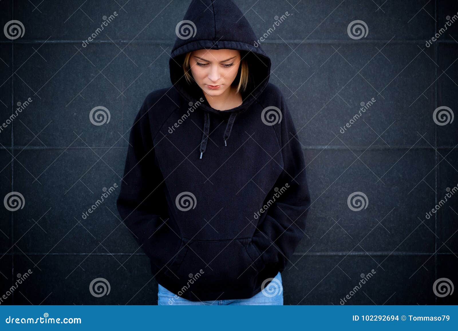 Alone and Sad Girl Portrait on Black Wall Stock Photo - Image of high,  depressed: 102292694