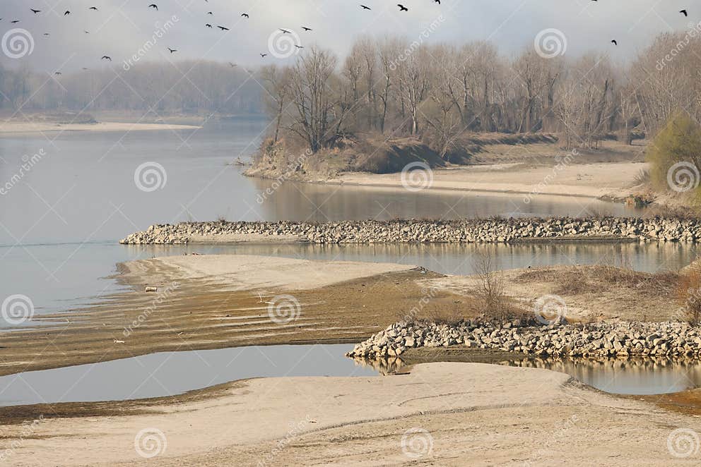 Along the Banks of the Po River in Dry Drought- Stock Photo - Image of