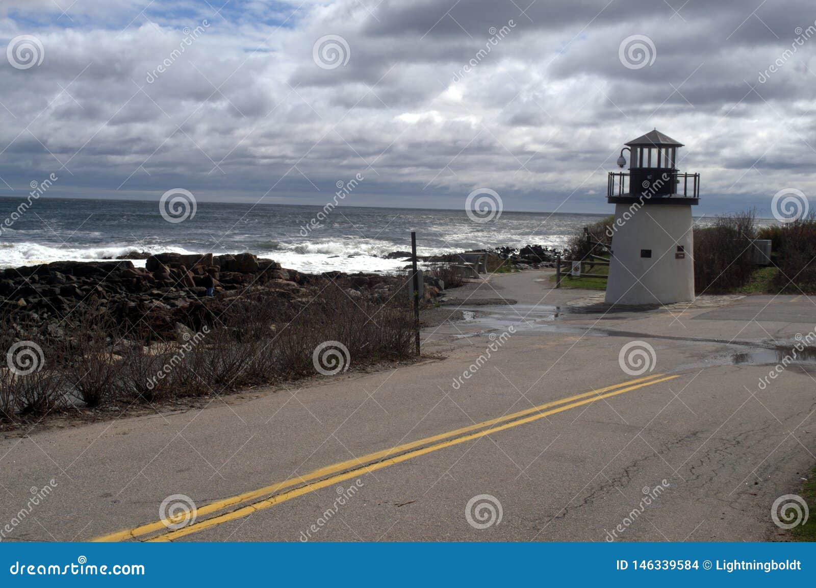 along the walkway on marginal way you will see a small lighthouse
