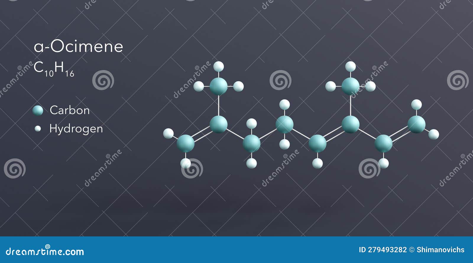 Alpha-ocimene Molecule 3d Rendering, Flat Molecular Structure with ...