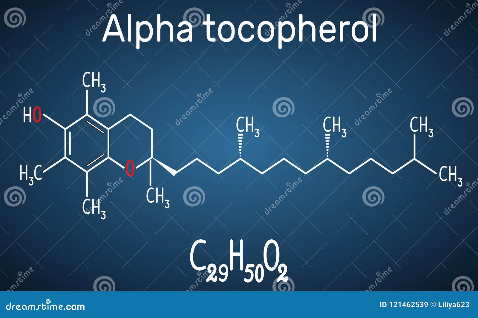 Alpha Tocopherol Vitamin E Molecule. Structural Chemical Form Stock