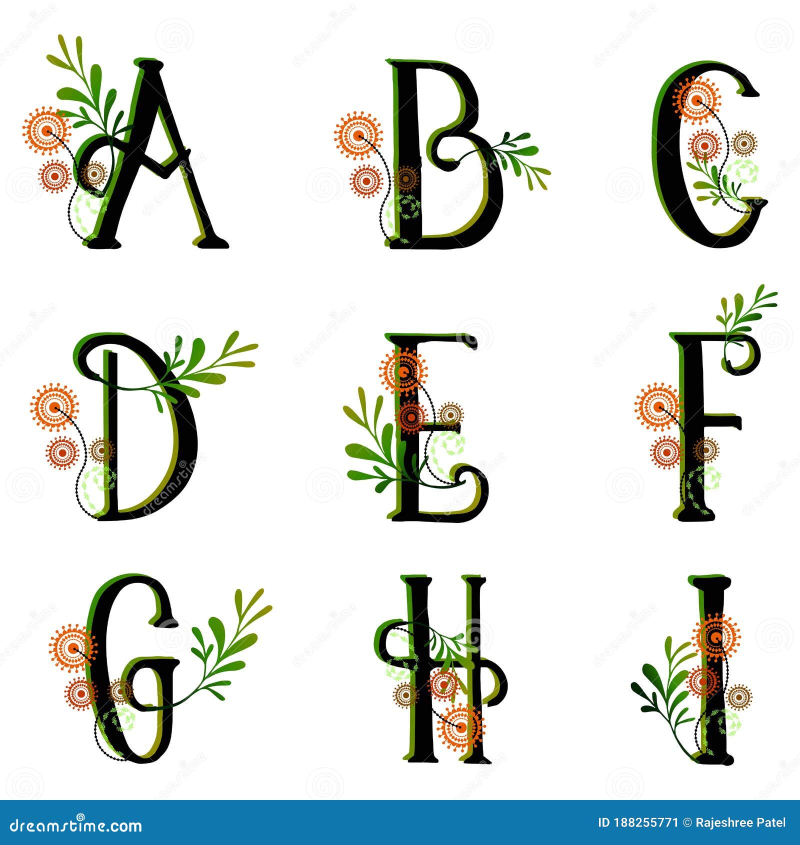 Jungle Letters. Nature Floral Alphabet. Forest Green Gradient ...