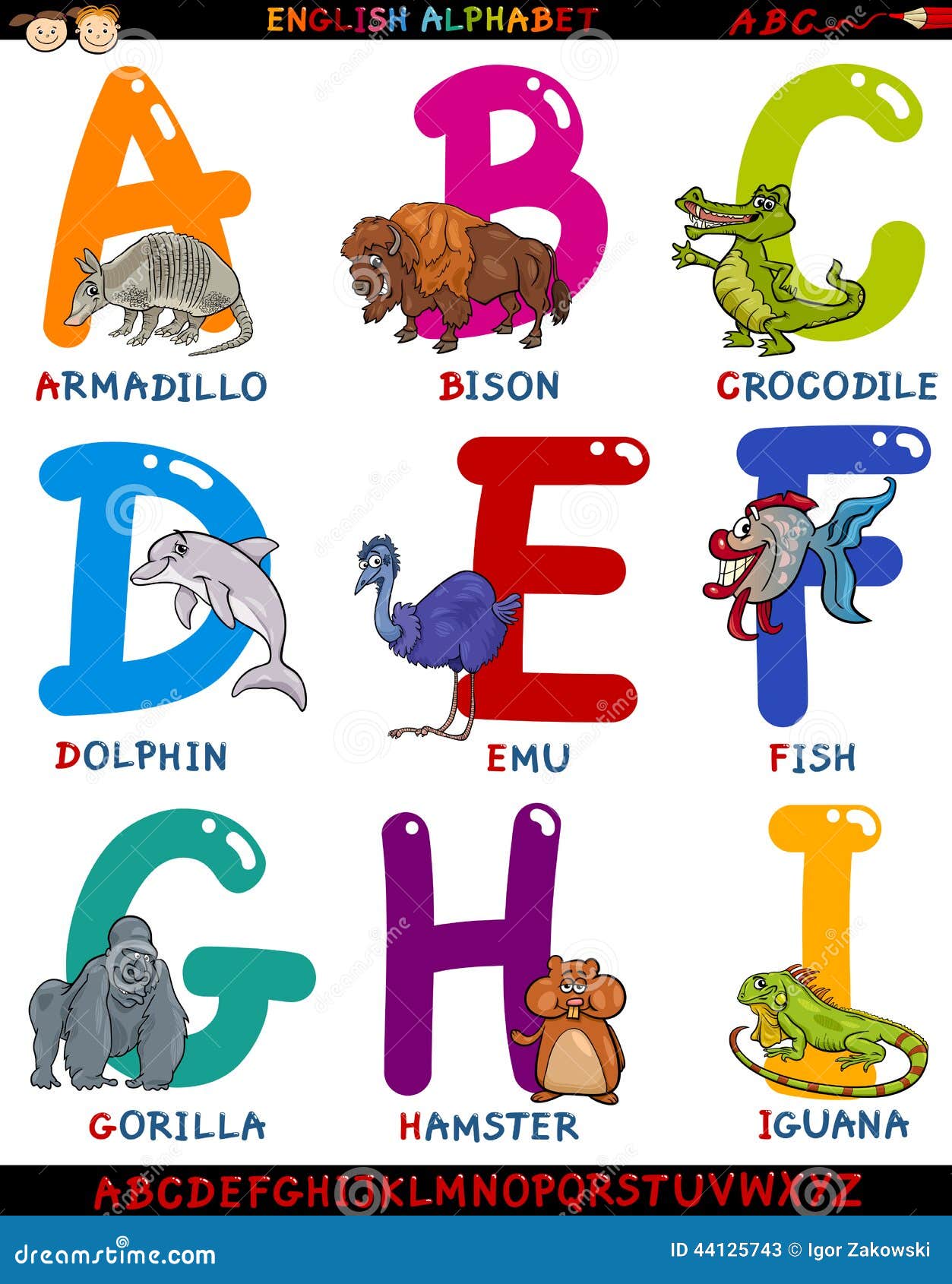 Alphabet Anglais De Bande Dessinee Avec Des Animaux Illustration De Vecteur Illustration Du Alphabet Mignon Alphabet Anglais De Bande Dessinee Avec Des Animaux Illustration De Vecteur Illustration Du Alphabet Mignon