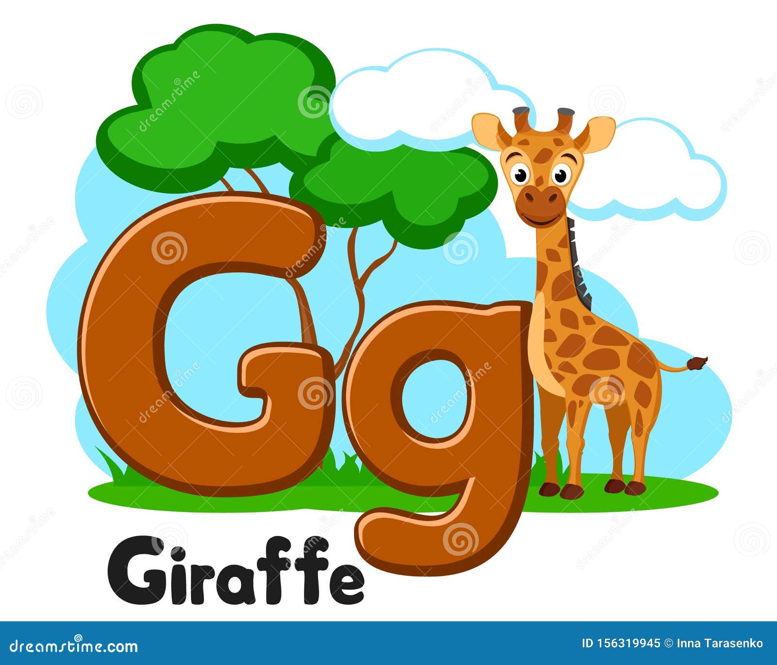  Alphabet  Animal Big Giraffe Letter Gg  on a White 