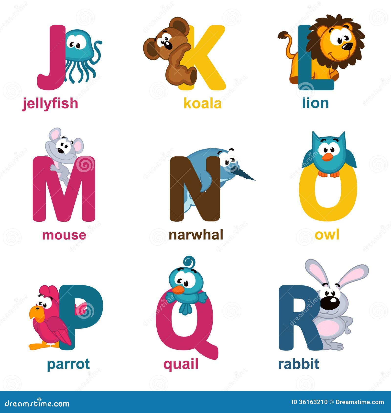 Alphabet Animals From J To R Stock Vector - Illustration ...