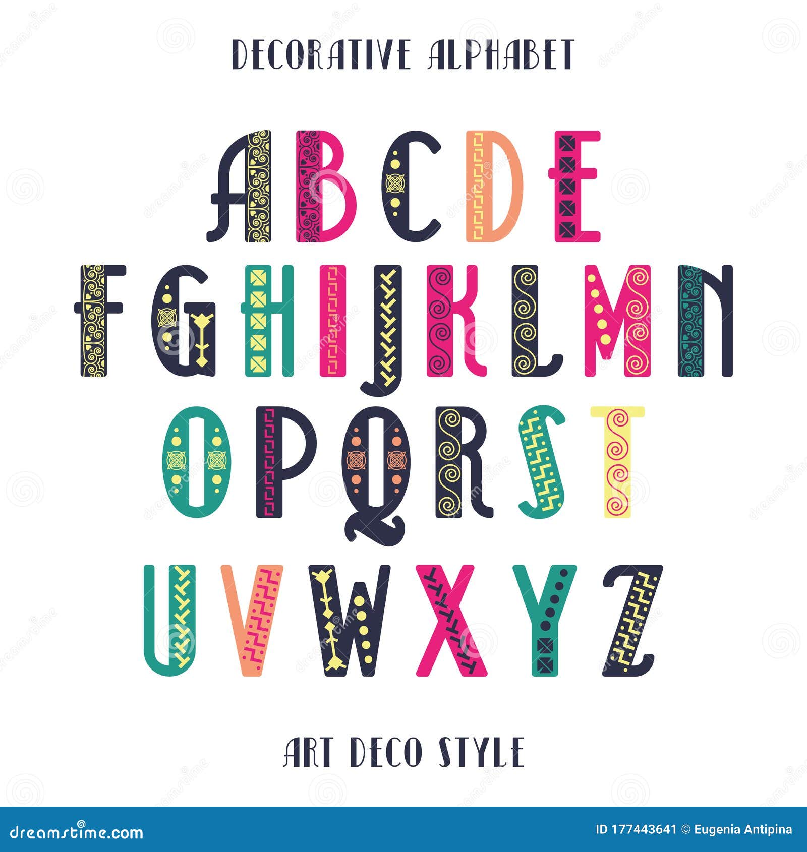 Alphabet in Art Deco Style Vector Colorful Letters Stock Vector