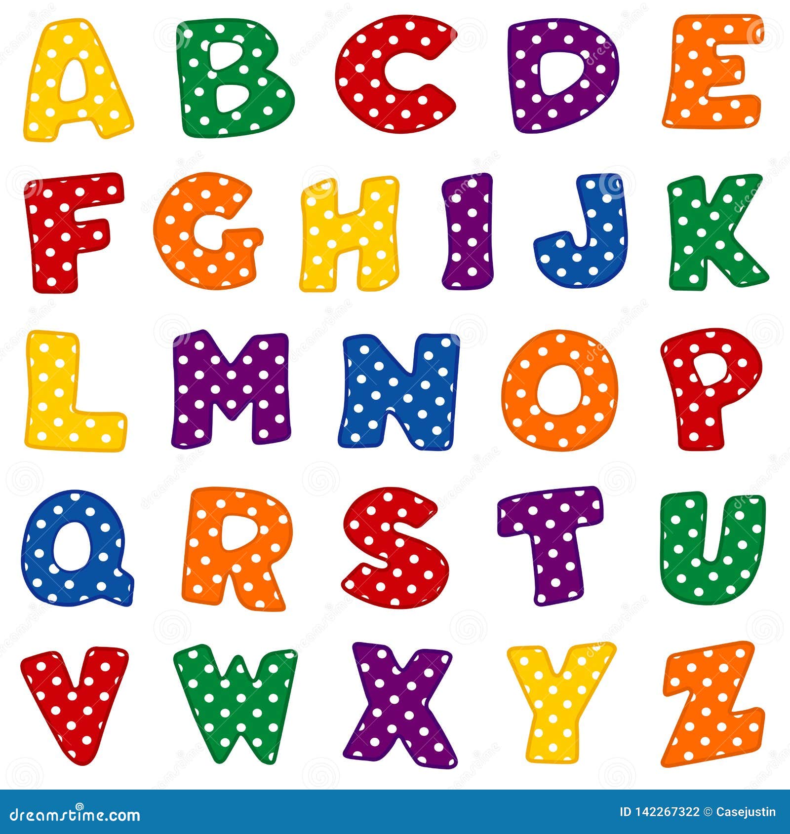 Alphabet, Bright Colors with Polka Dots Stock Vector - Illustration of