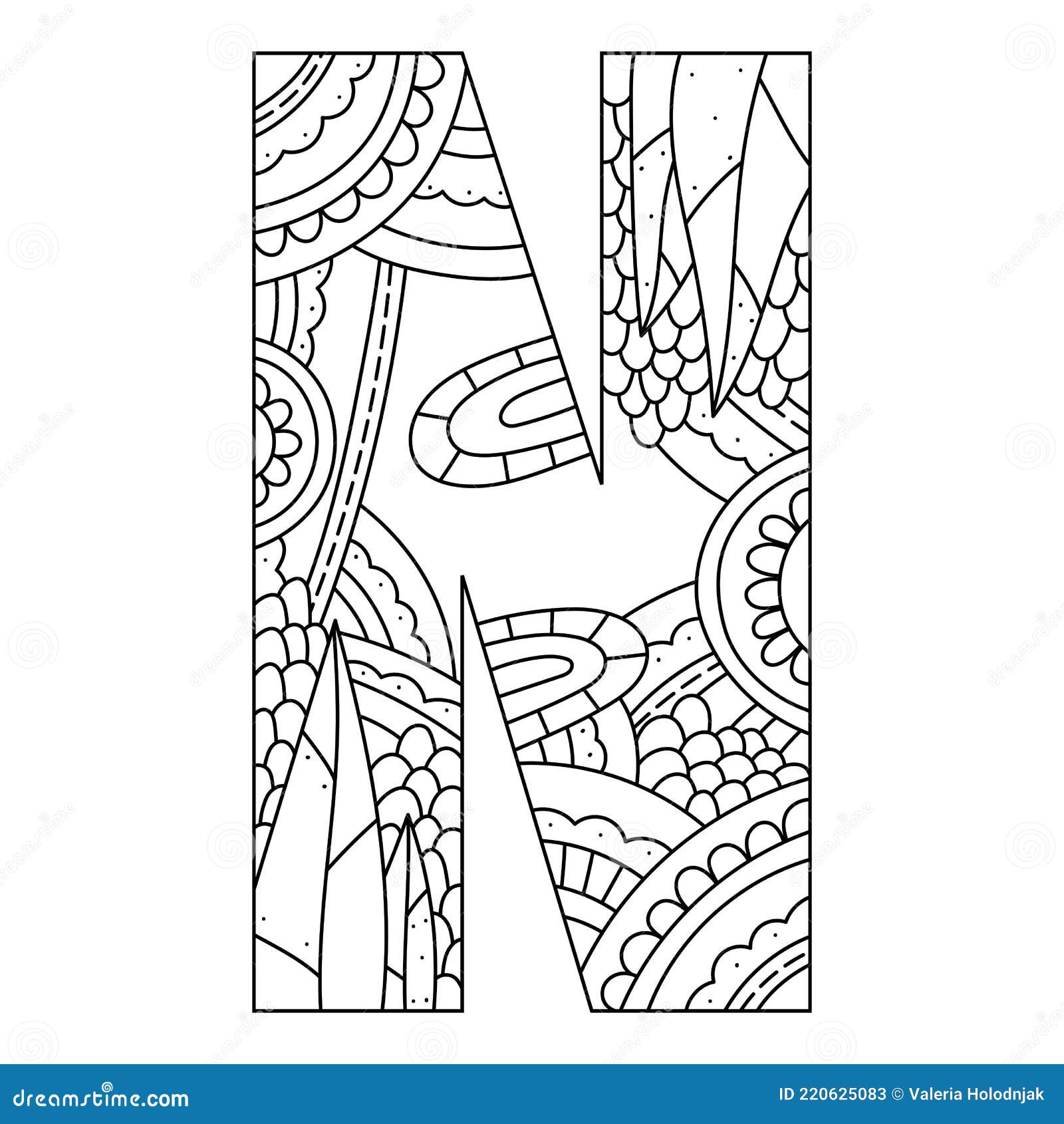 Alphabet Coloring Page. Capital Letter. Vector Illustration. Stock