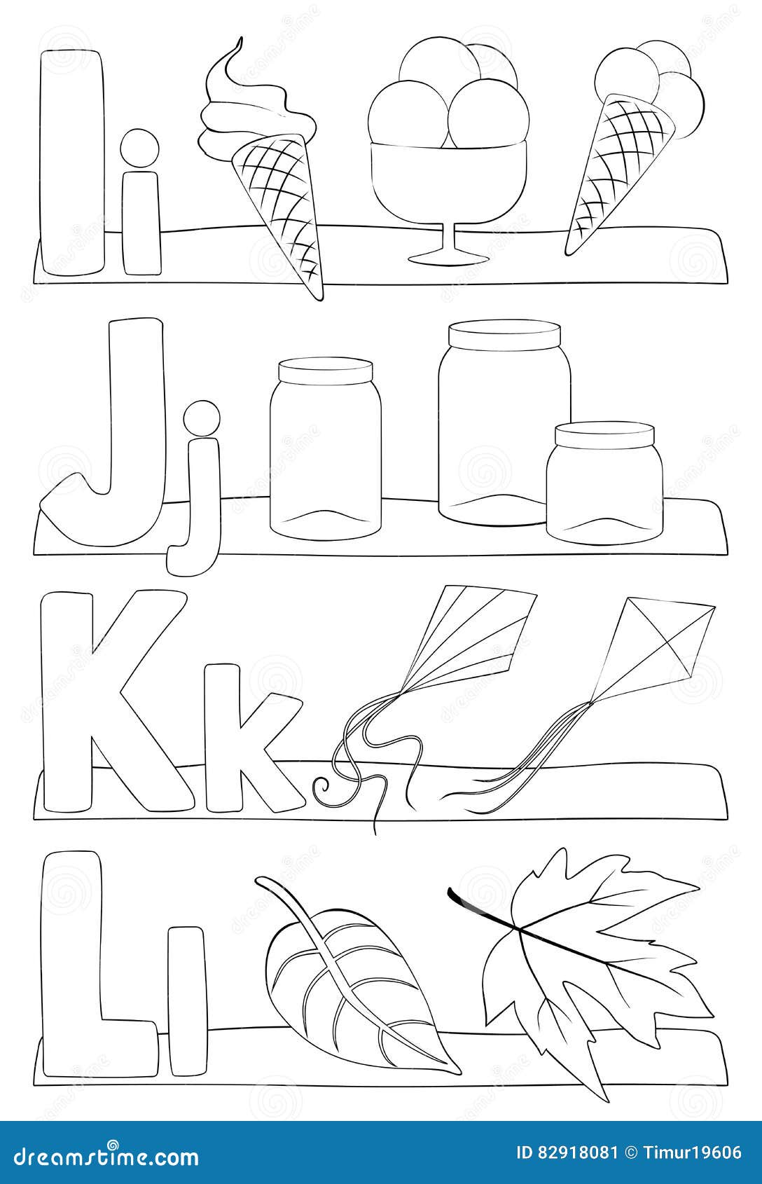 Alphabet Coloring Page Letters I J K L Stock Vector Illustration Of Design Language