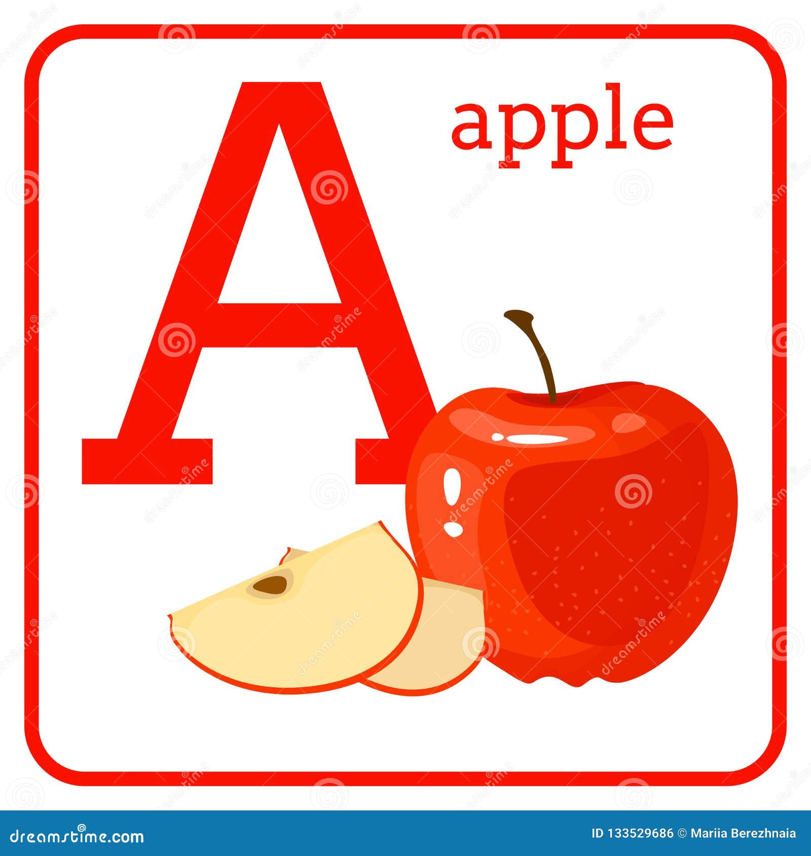 An Alphabet with Cute Fruits, Letter a Apple Stock Vector ...