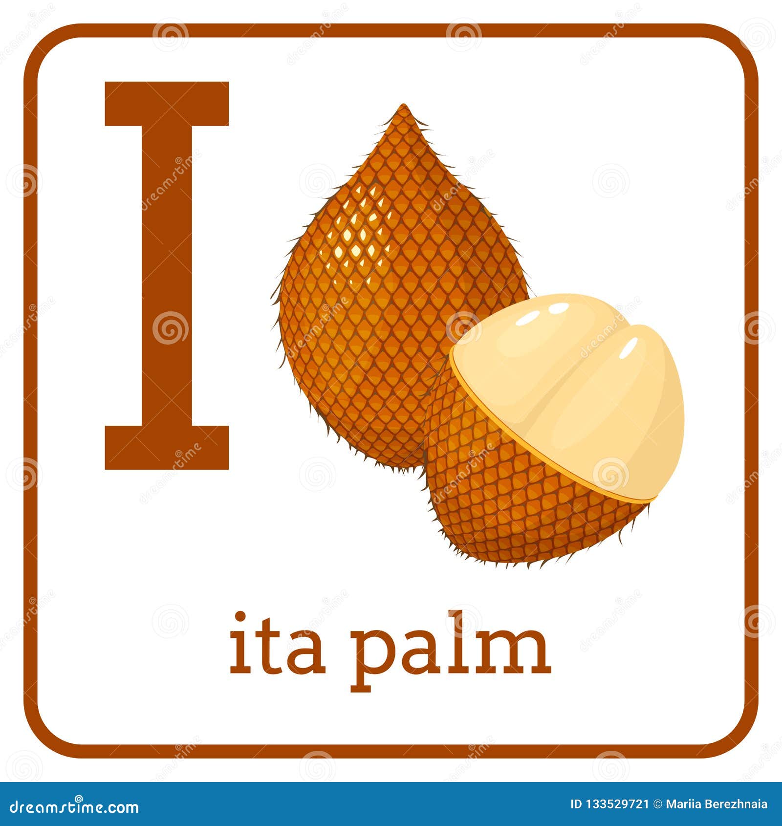 an alphabet with cute fruits, letter i ita palm