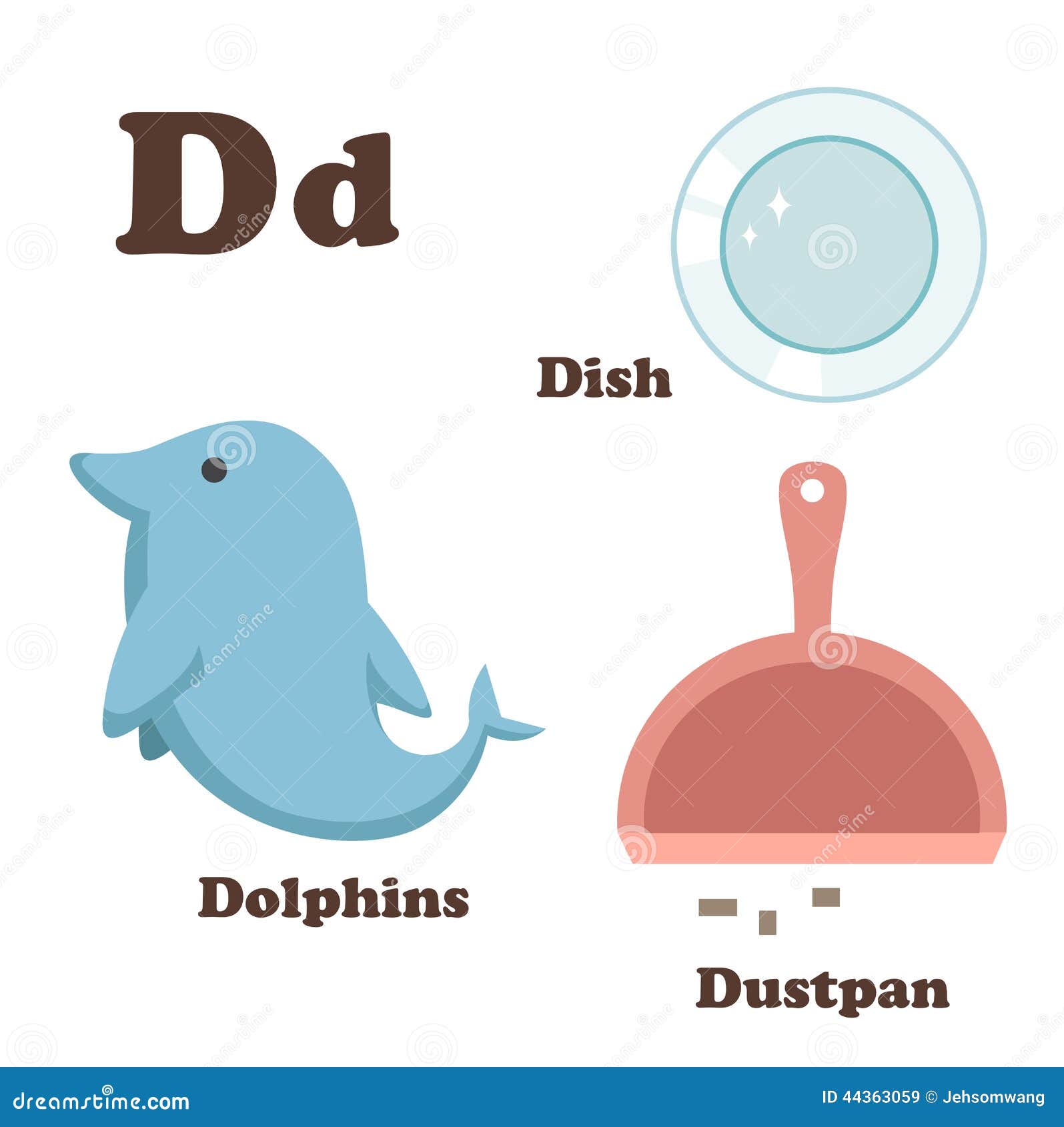 Alphabet D Letter.Dish,Dolphins,Dustpan Stock Illustration ...