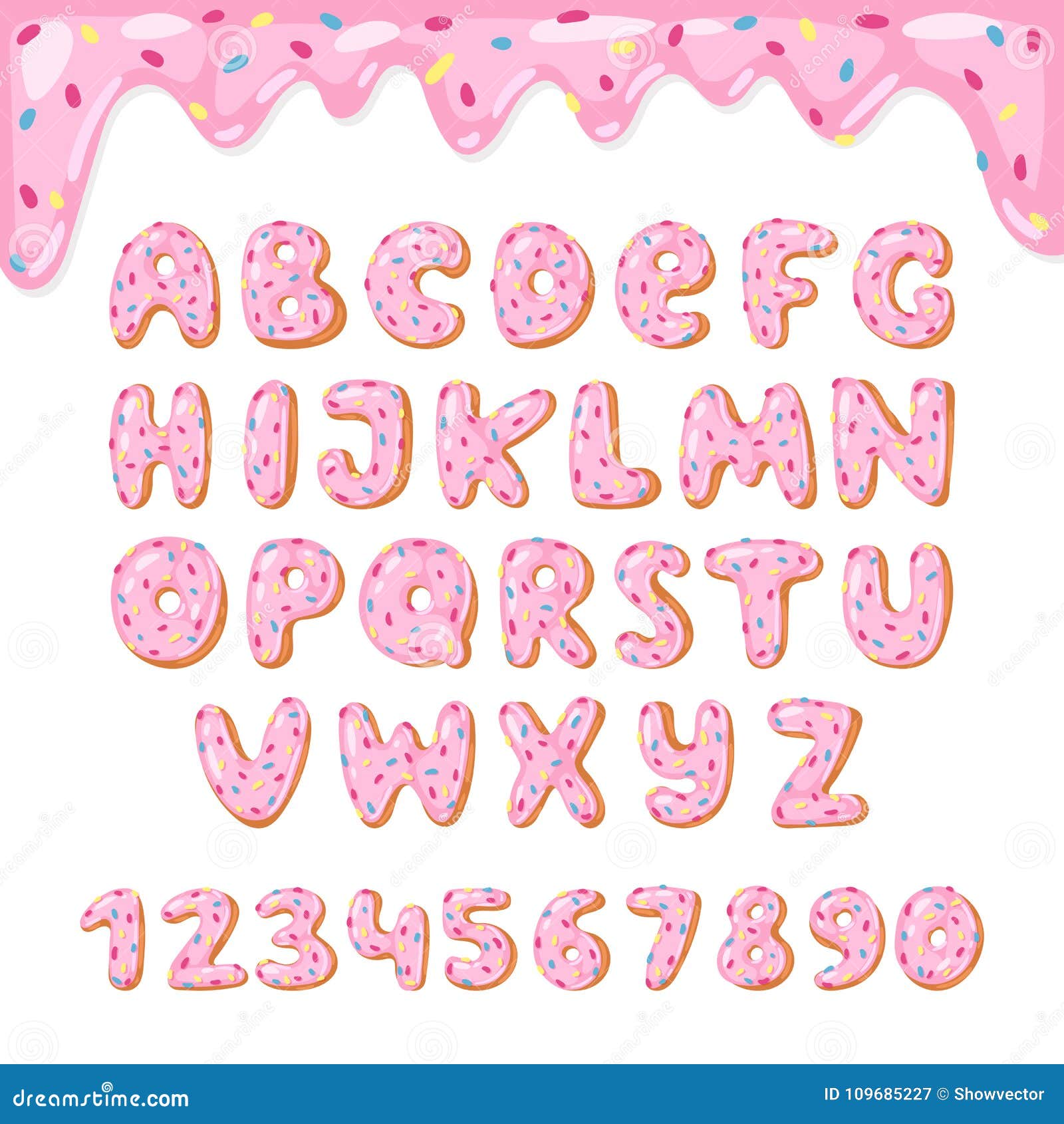 alphabet donut  kids alphabetical doughnuts font abc with pink letters and glazed numbers with icing or sweet