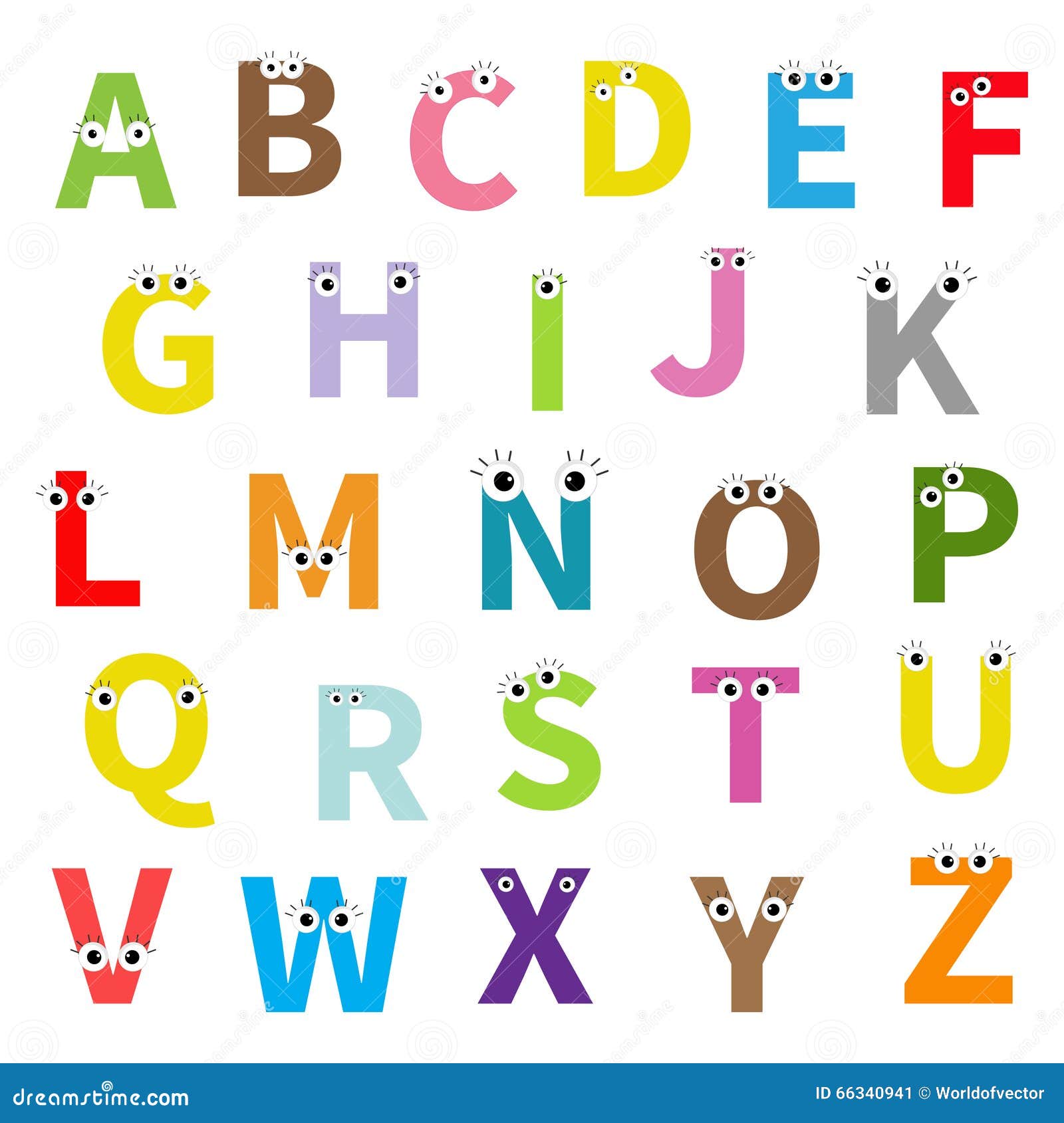 Alphabet. English Abc. Letters With Face, Eyes. Education ...