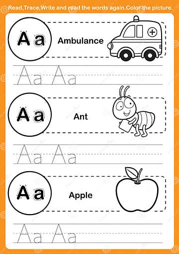 Alphabet Exercise with Cartoon Vocabulary for Coloring Book Stock ...