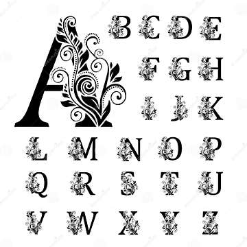 Alphabet with Florals Bouquet. Initials Letters with Botanical Elements ...