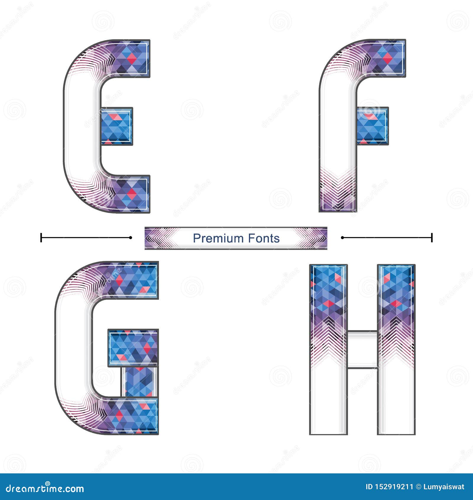 alphabet geometric premium blue color style in a set efgh