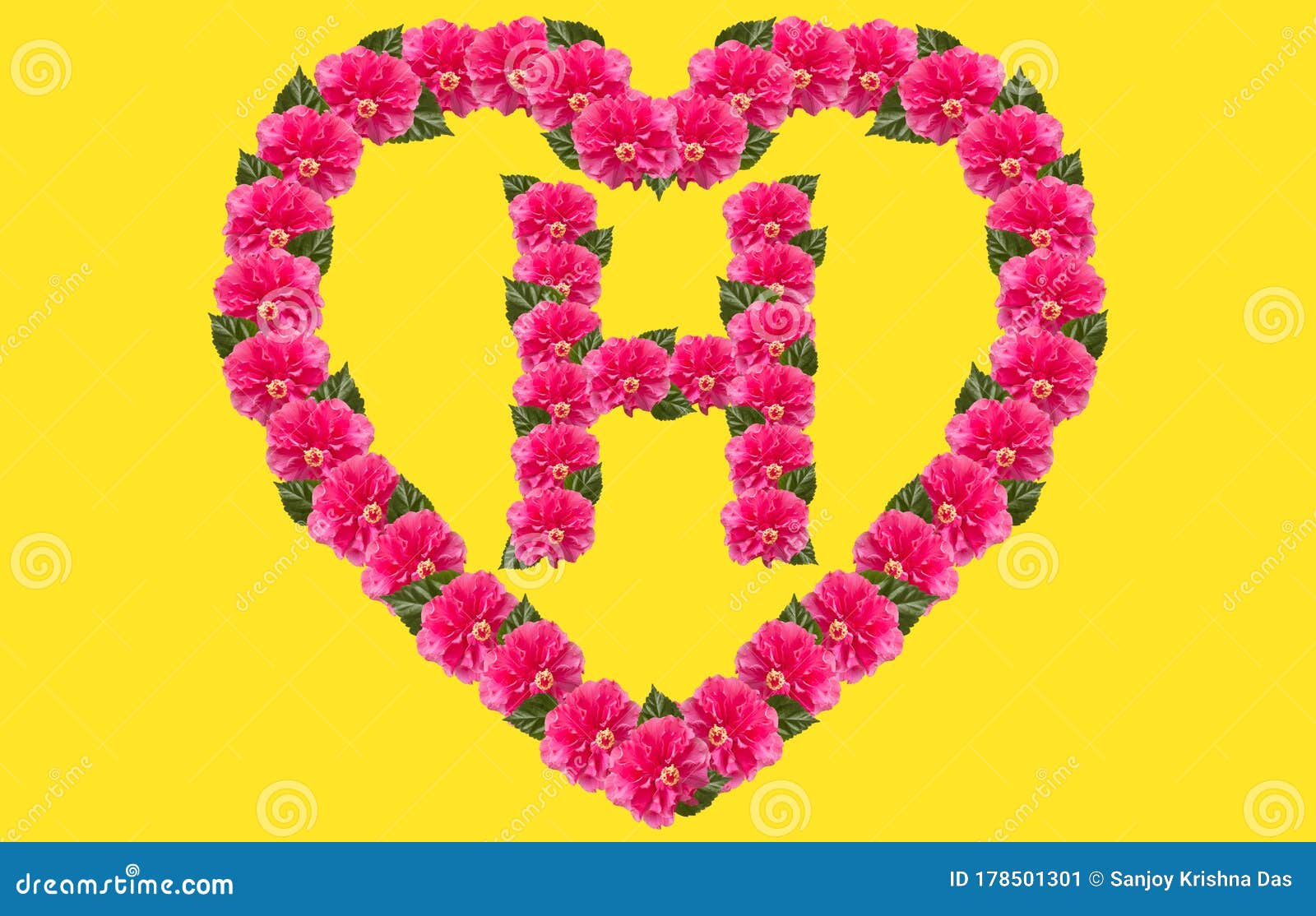 Alphabet H Design Using Pink Hibiscus Flower and Love Shape on ...