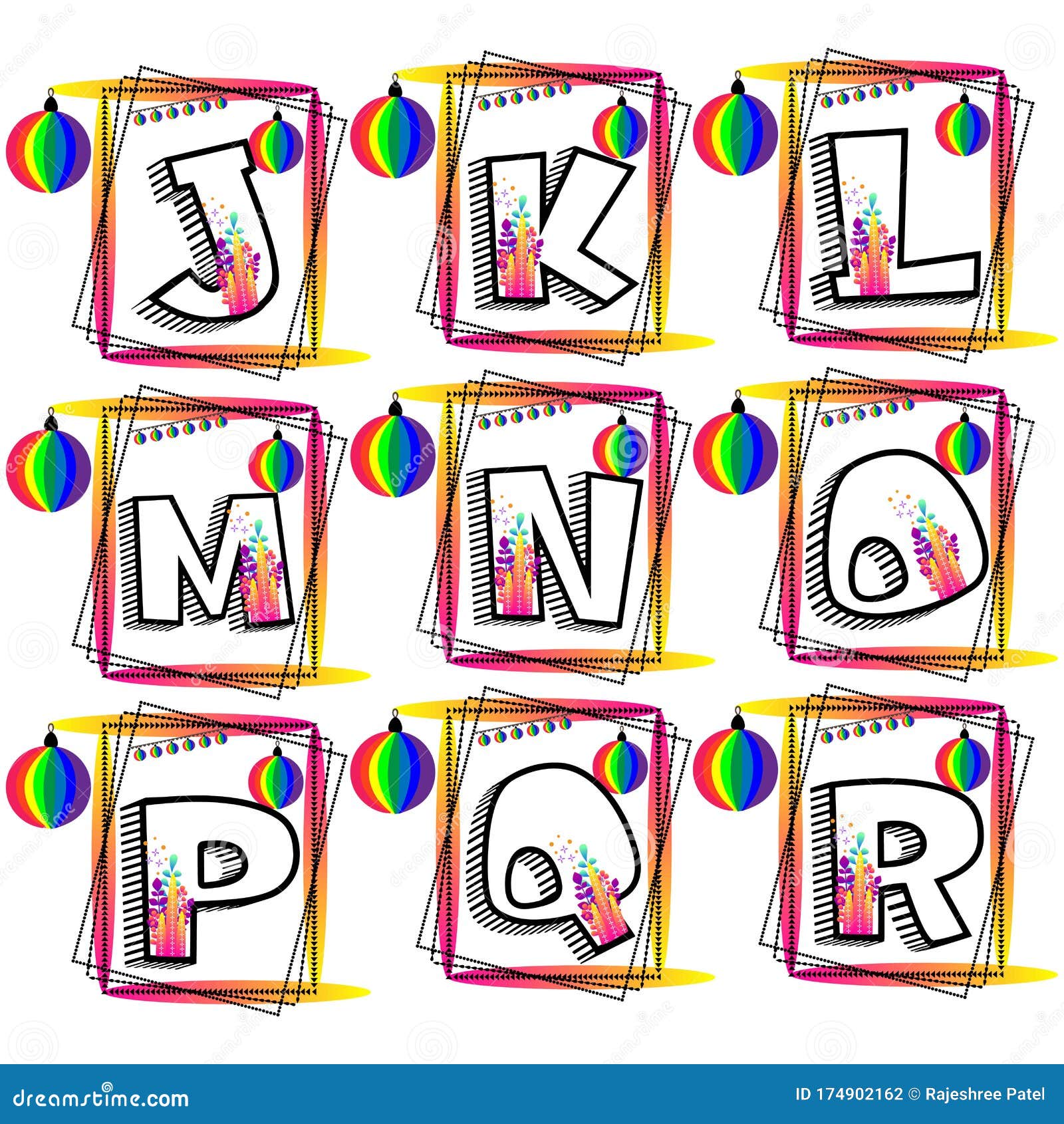 Fat Colorful Alphabet Set Big Jklmnopqr Letters Lettering Type Characters With Ornamental Rainbow Balls And Gradient Flourish Stock Vector Illustration Of Rainbow Cards 174902162