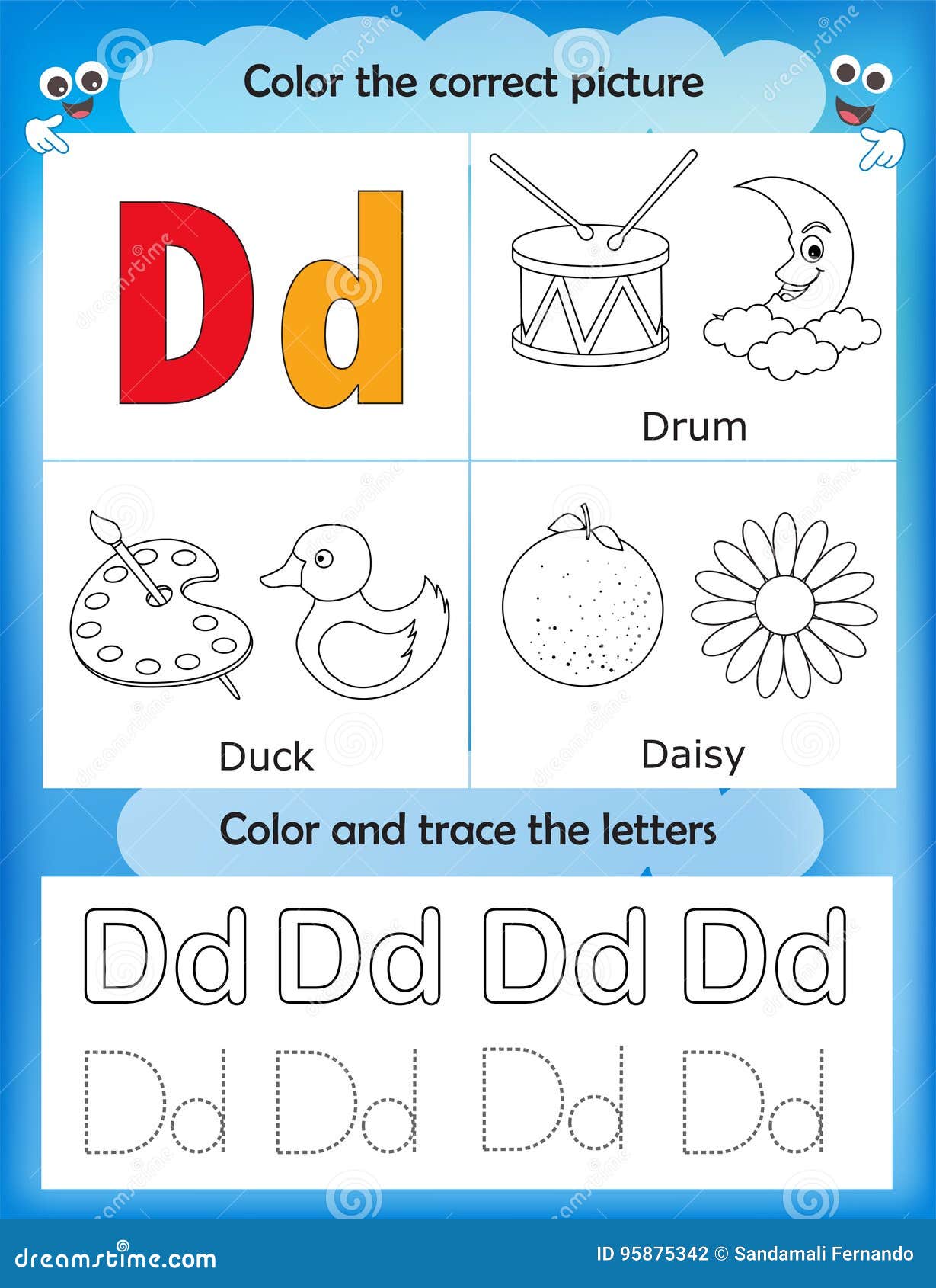 Alphabet Learning and Color Letter D Stock Illustration With Letter D Worksheet For Preschool