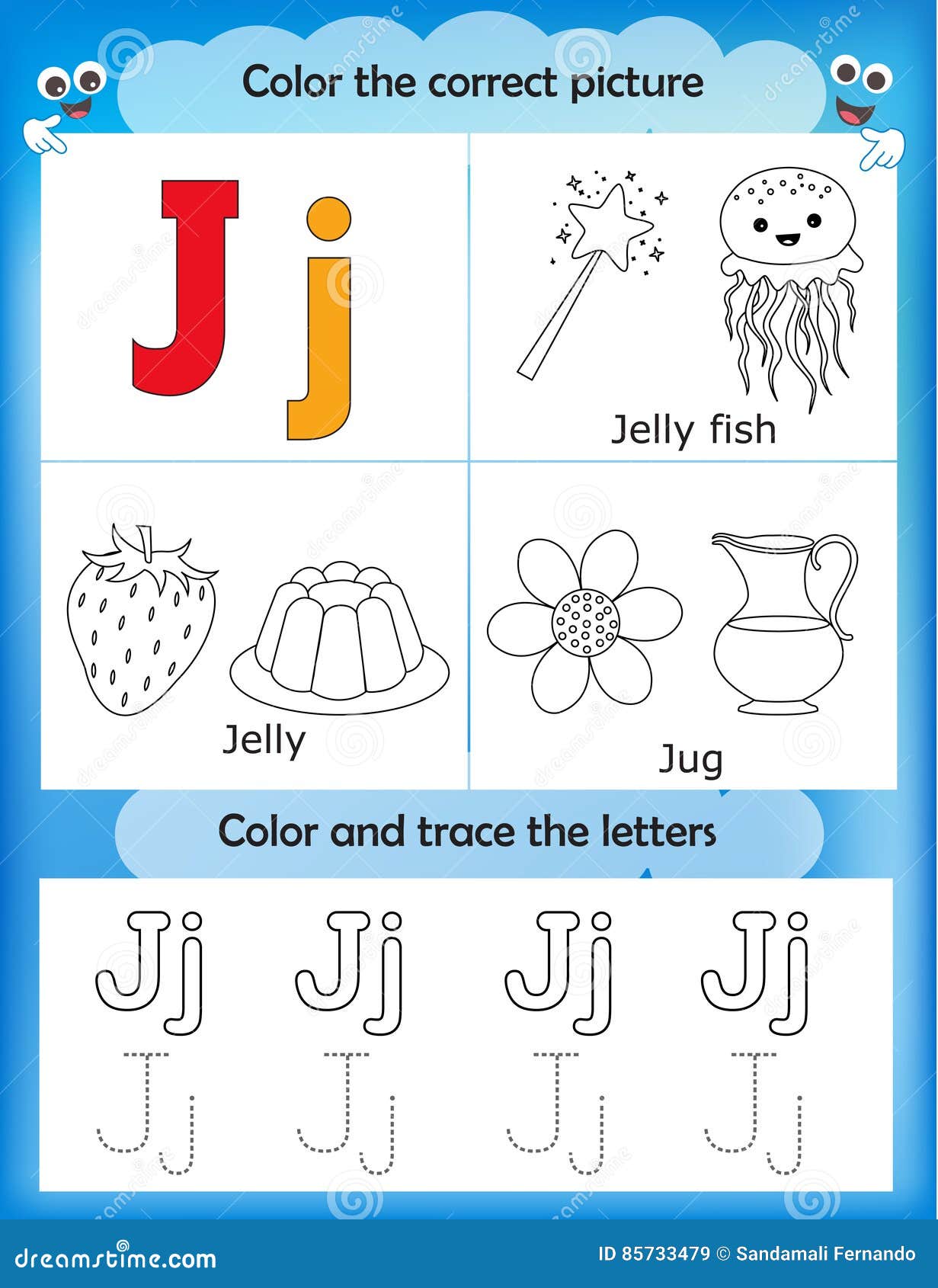 Alphabet Learning and Color Letter J Stock Illustration - Illustration ...