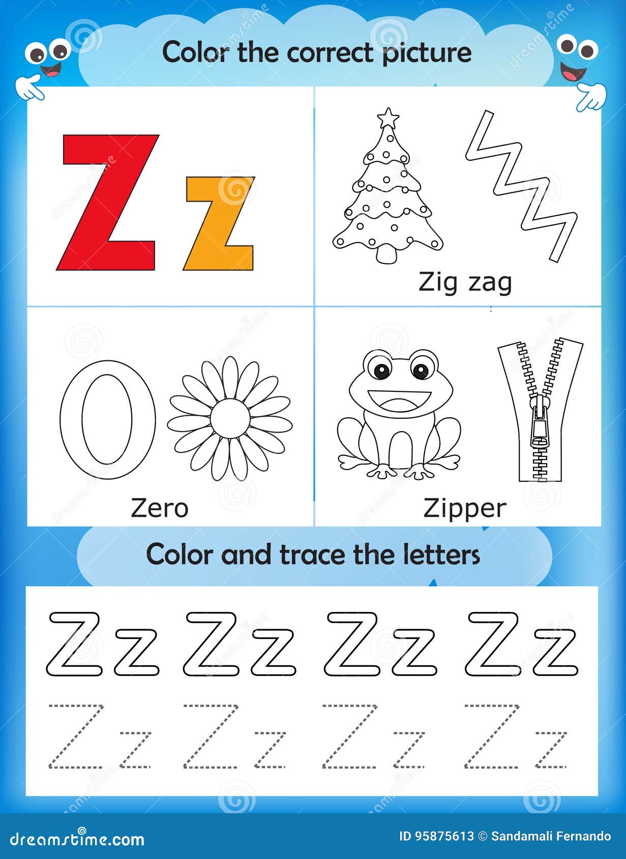 alphabet learning and color letter z stock illustration illustration of letter sheet 95875613