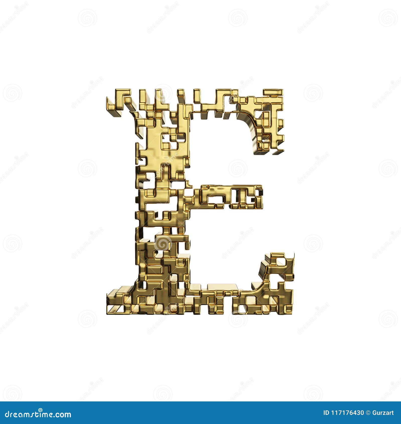 Alphabet Letter E Uppercase Golden Font Made Of Yellow Metallic