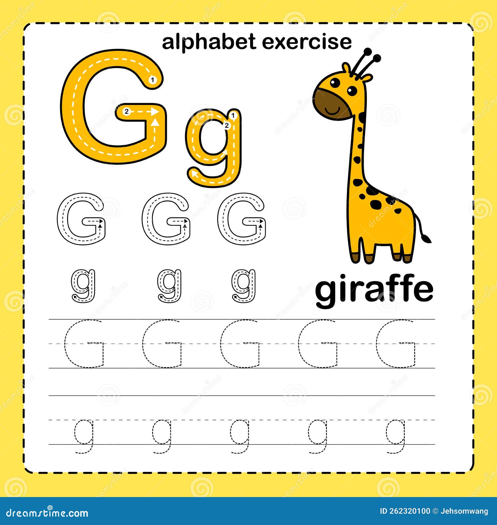 Alphabet Letter G - Giraffe Exercise with Cartoon Vocabulary Stock ...