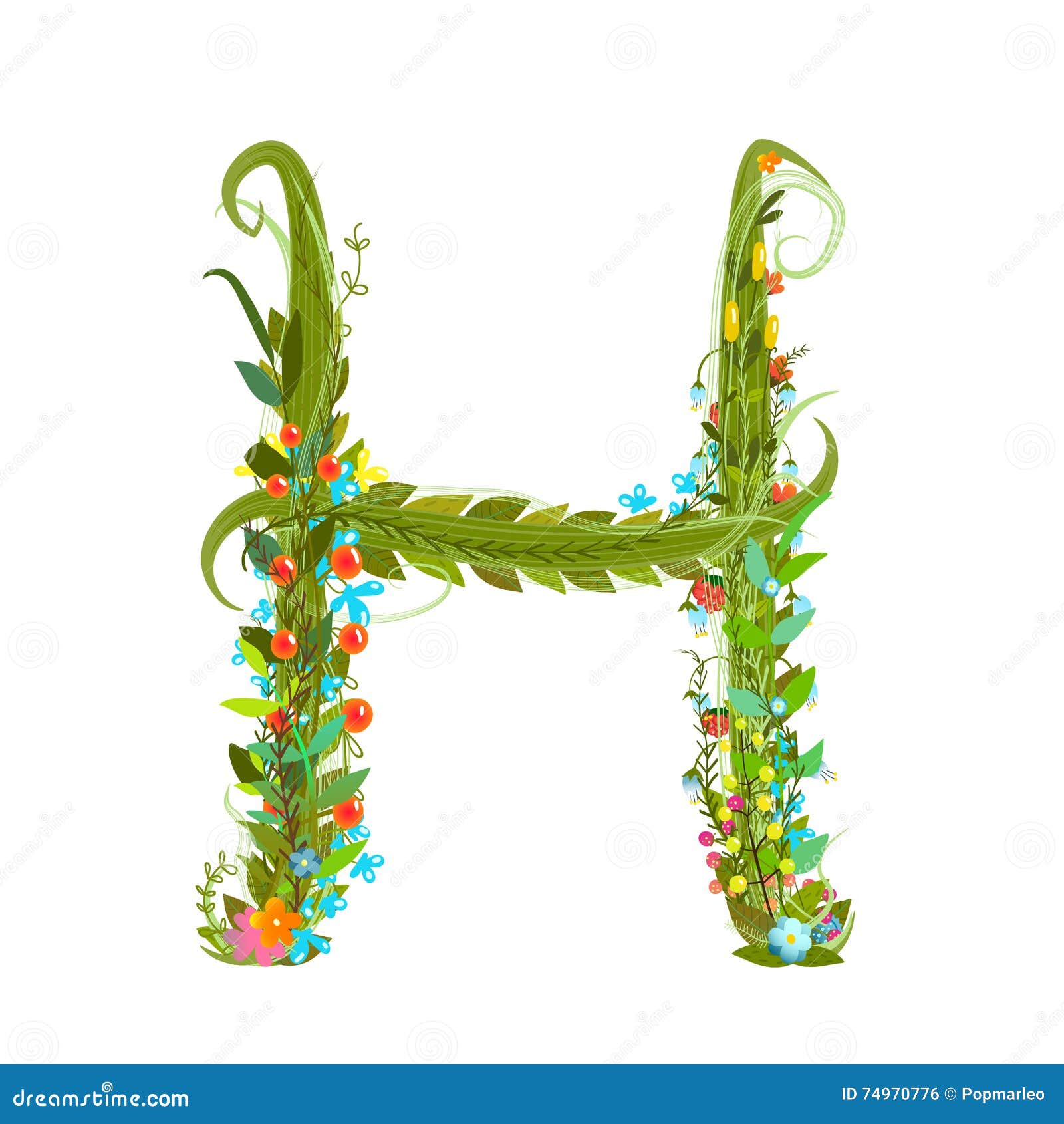 Alphabet Letter H Elegant Flower Blooming Botanical Sign Stock Vector ...