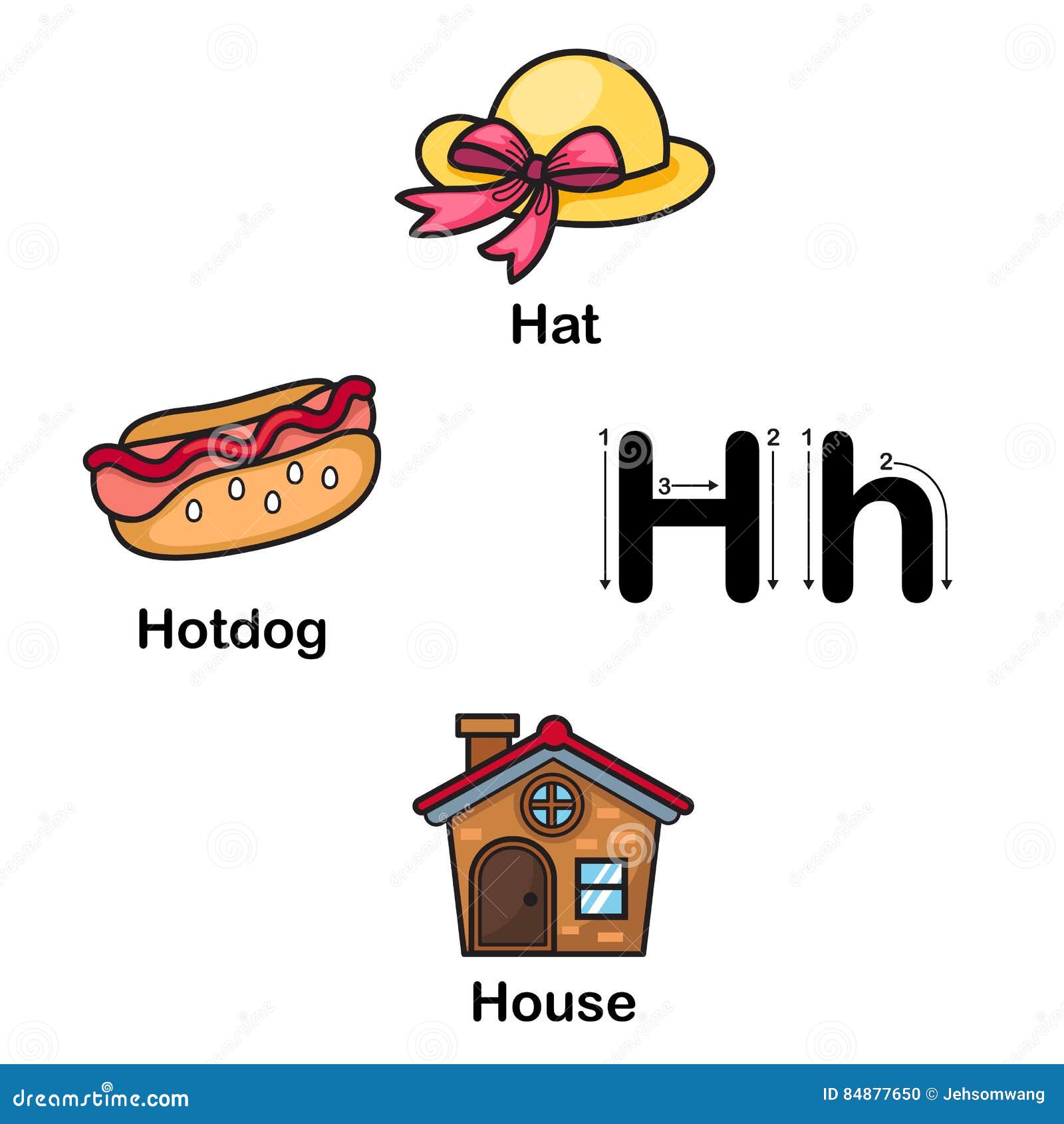 Alphabet Letter H-hat,hotdog,house Illustration Stock Vector ...