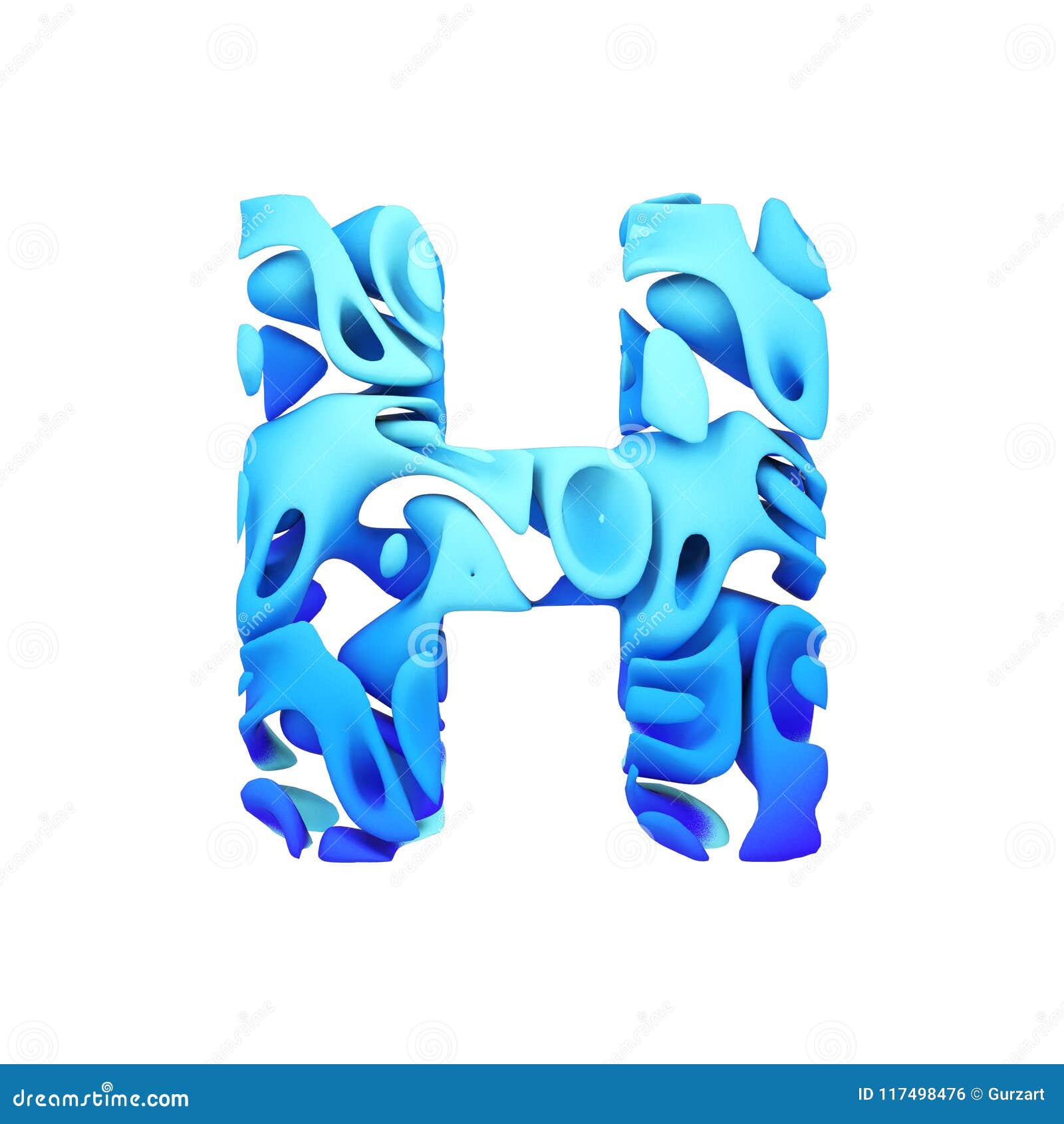 Alphabet Letter H Uppercase. Blue Font Made Of Ink Splash In Water. 3D ...